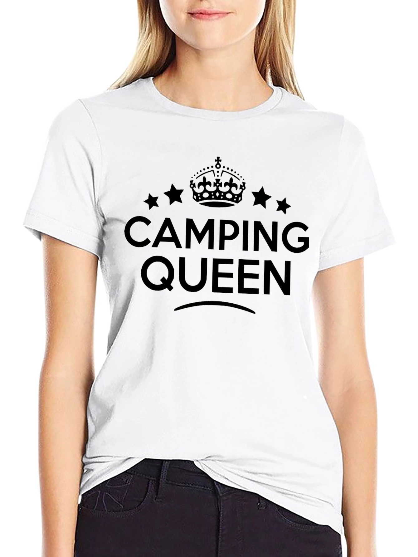 Camping Queen Graphic Tee - Black Crew Neck T-Shirt