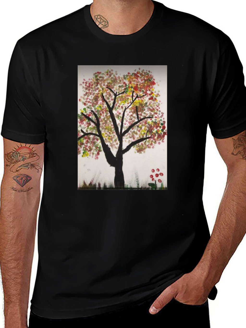 Artistic Autumn Tree Black T-Shirt