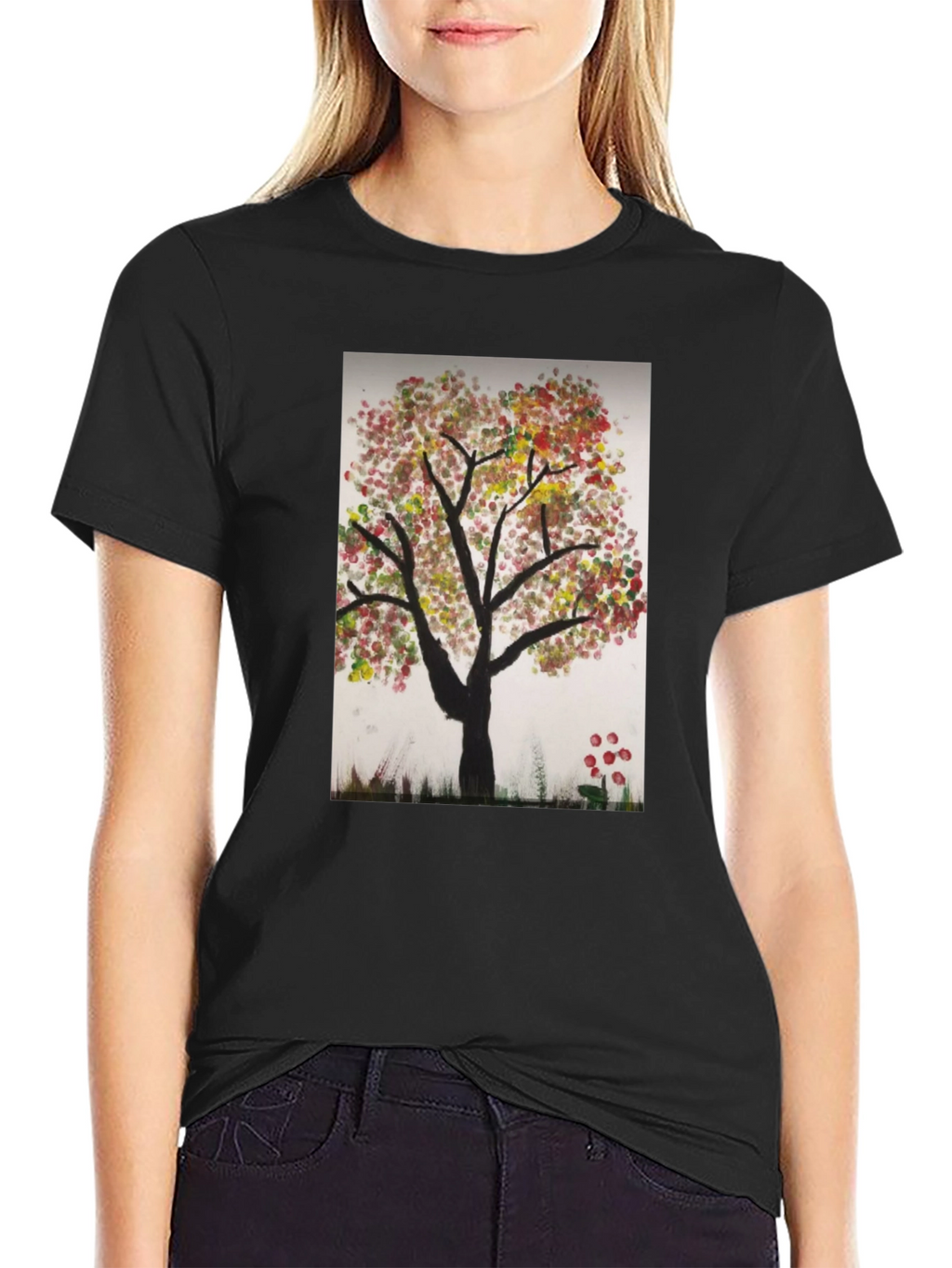 Artistic Autumn Tree Black T-Shirt