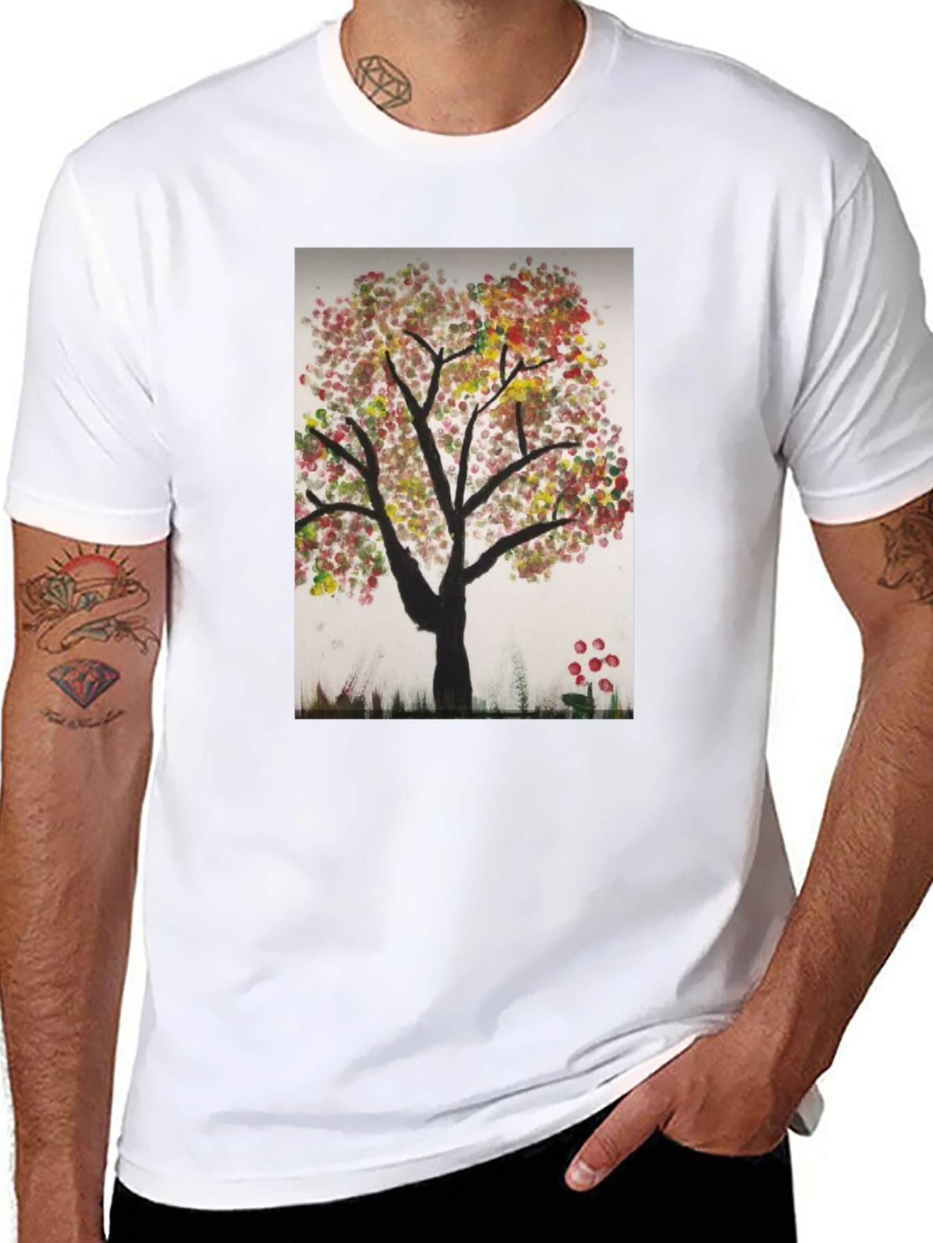 Artistic Autumn Tree Black T-Shirt