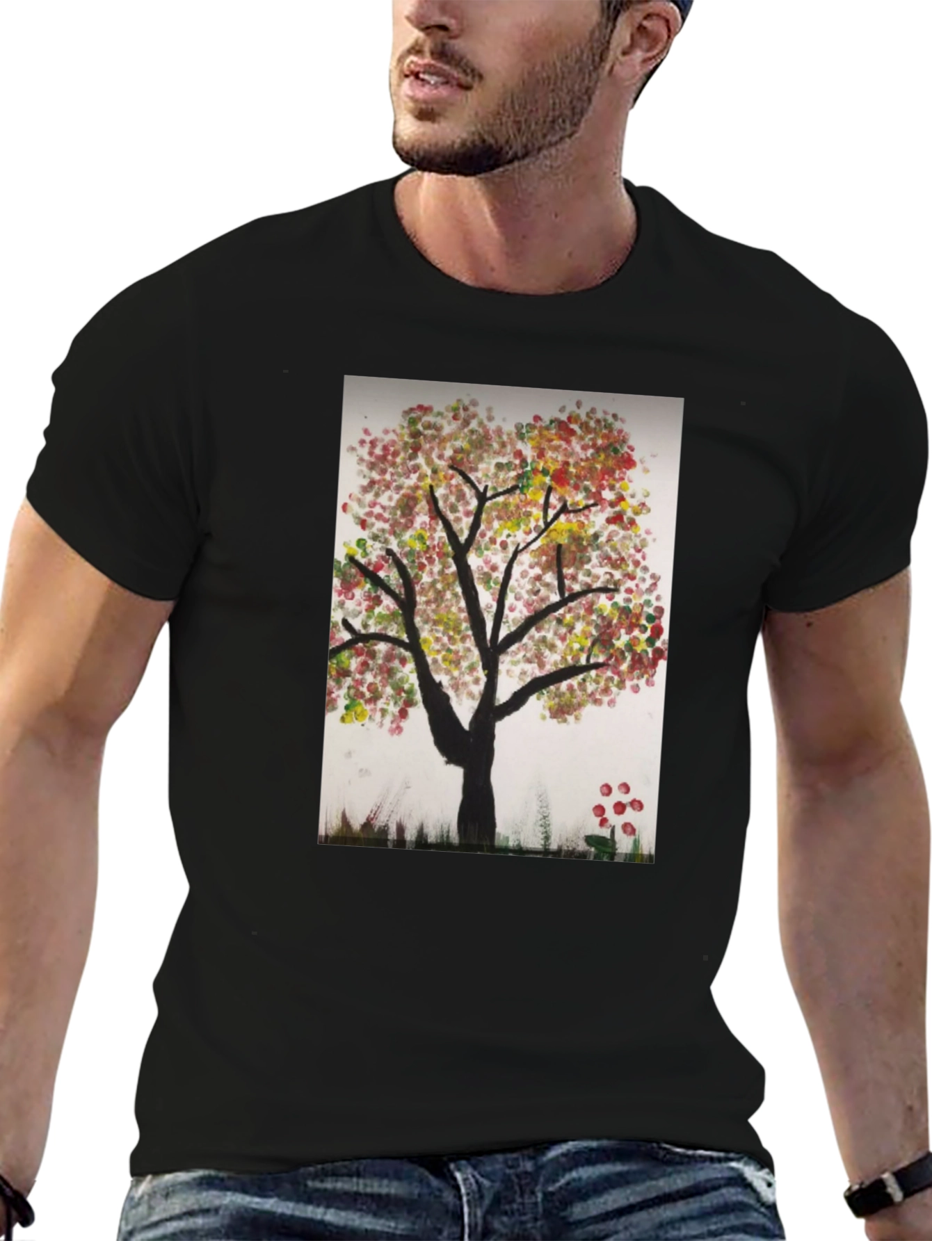 Artistic Autumn Tree Black T-Shirt