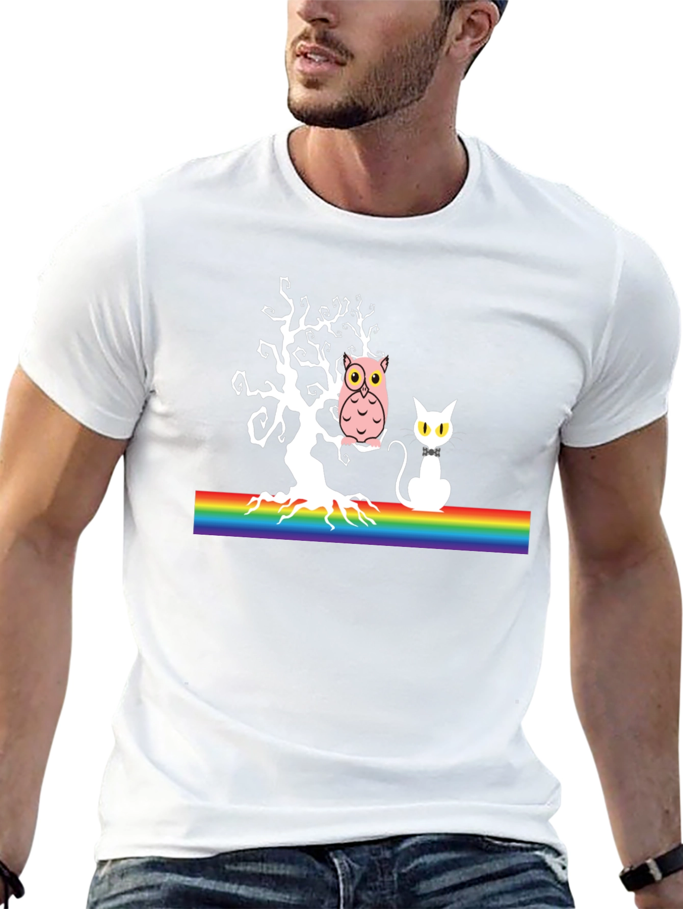 Owl & Cat Rainbow Tree T-Shirt