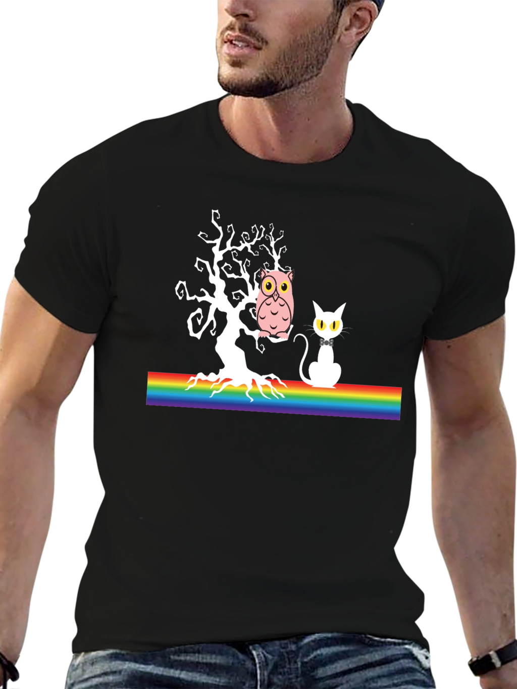 Owl & Cat Rainbow Tree T-Shirt