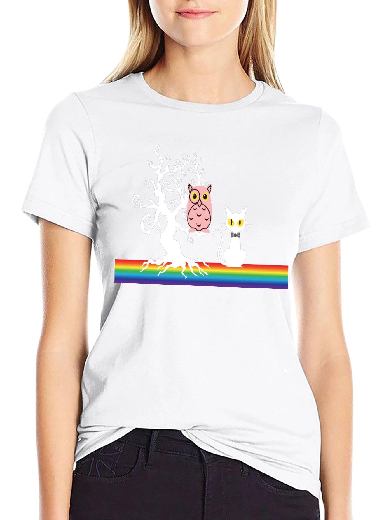 Owl & Cat Rainbow Tree T-Shirt