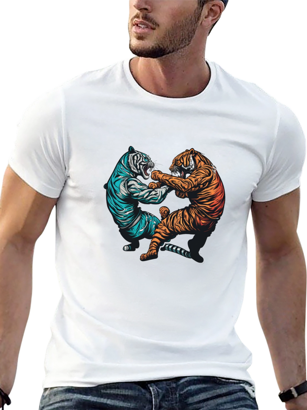 Tiger Fight Graphic Tee - Mens Black T-Shirt