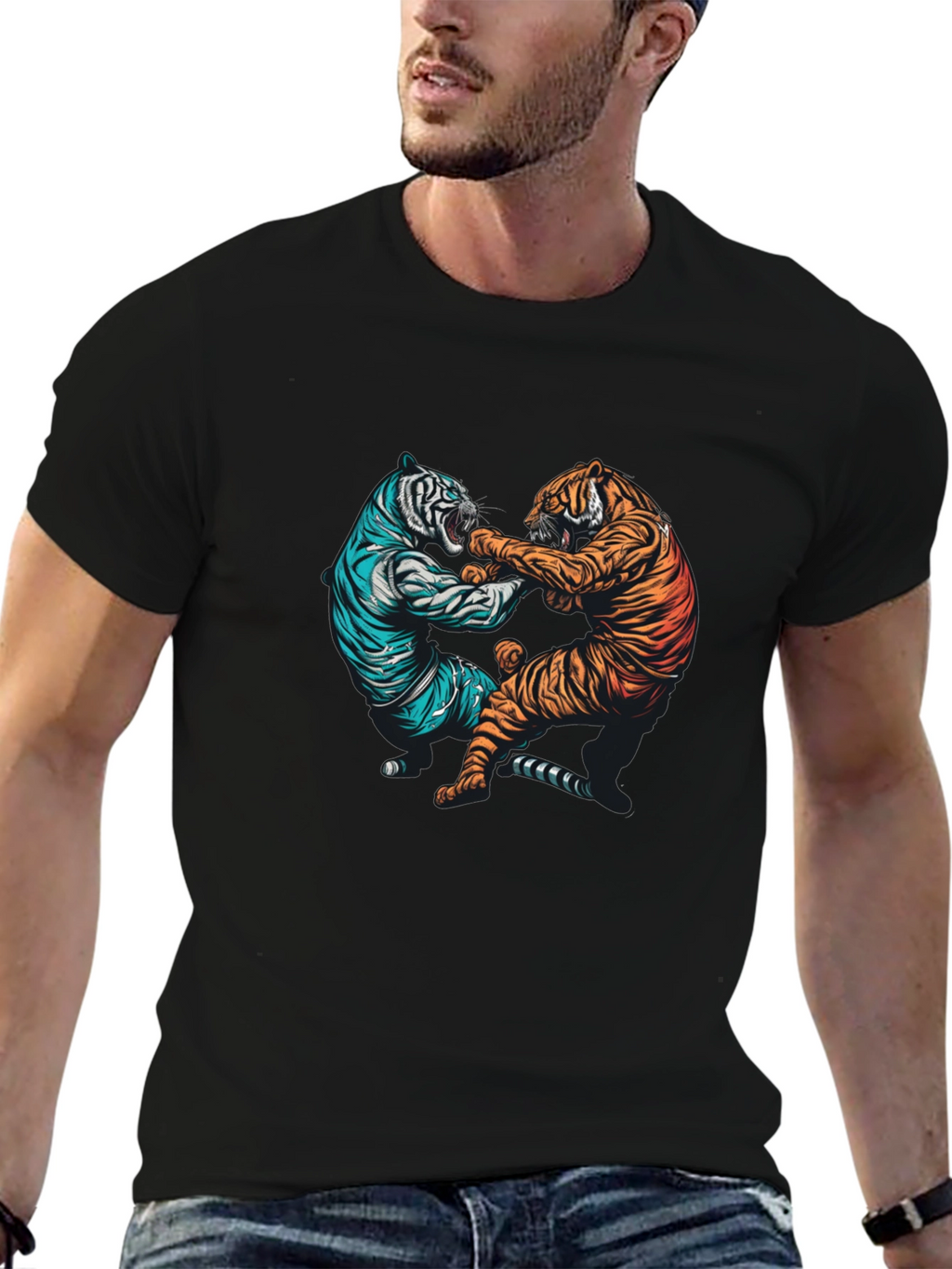 Tiger Fight Graphic Tee - Mens Black T-Shirt