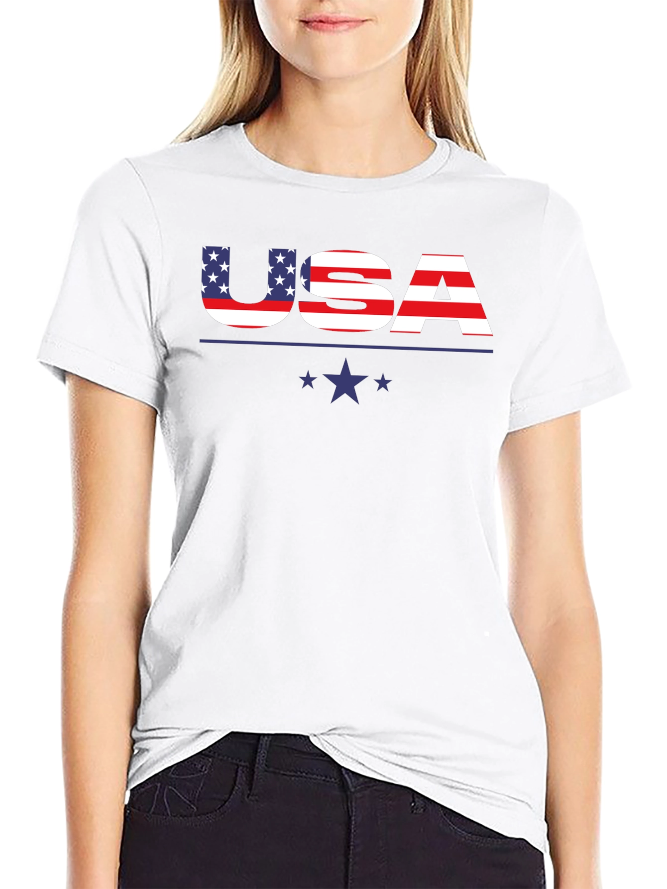 USA Flag Graphic Print Crew Neck T-Shirt