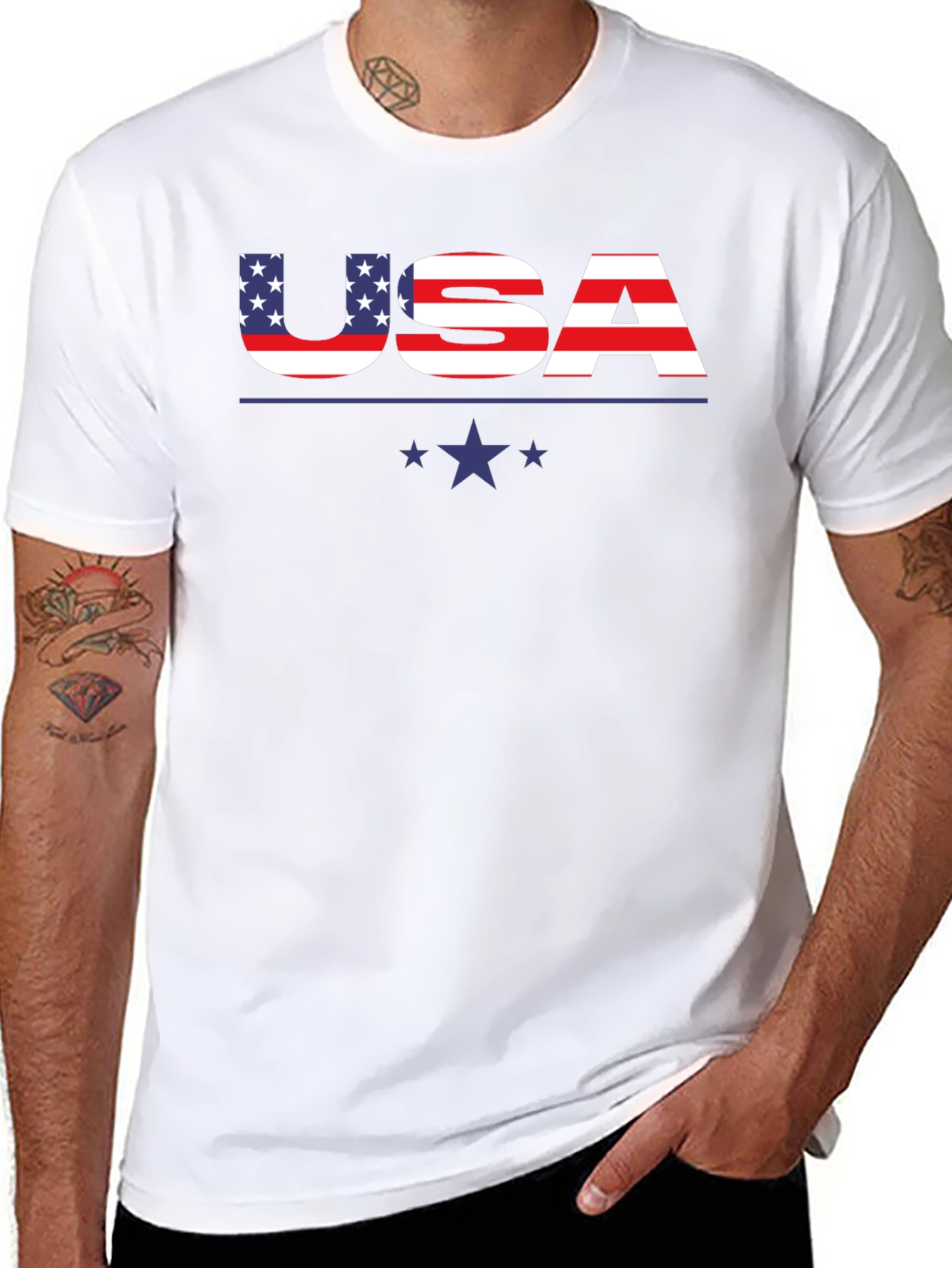 USA Flag Graphic Print Crew Neck T-Shirt