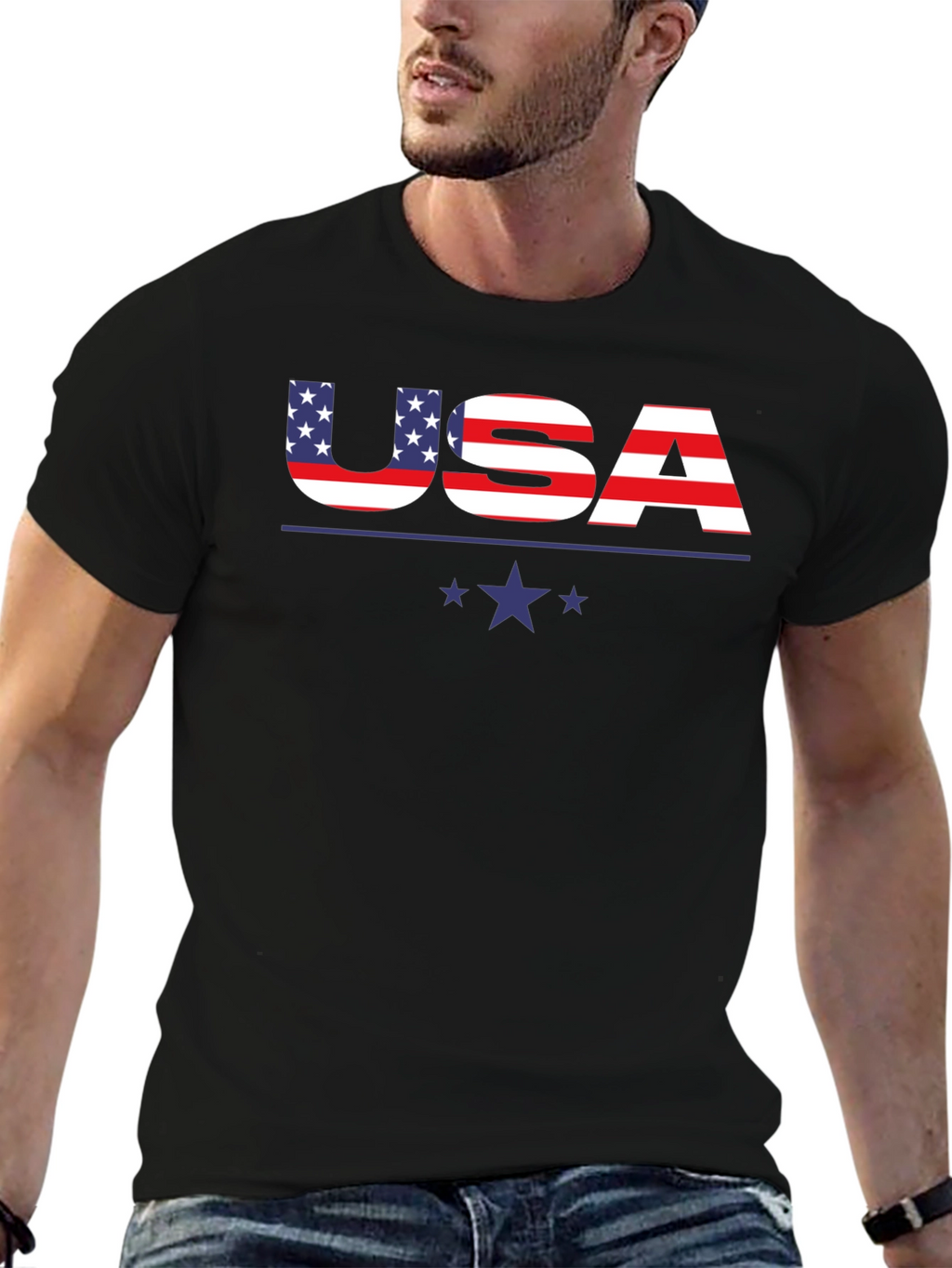 USA Flag Graphic Print Crew Neck T-Shirt