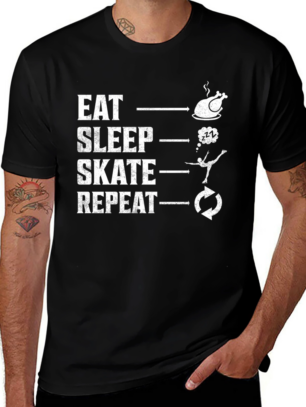 Eat Sleep Skate Repeat Black T-Shirt