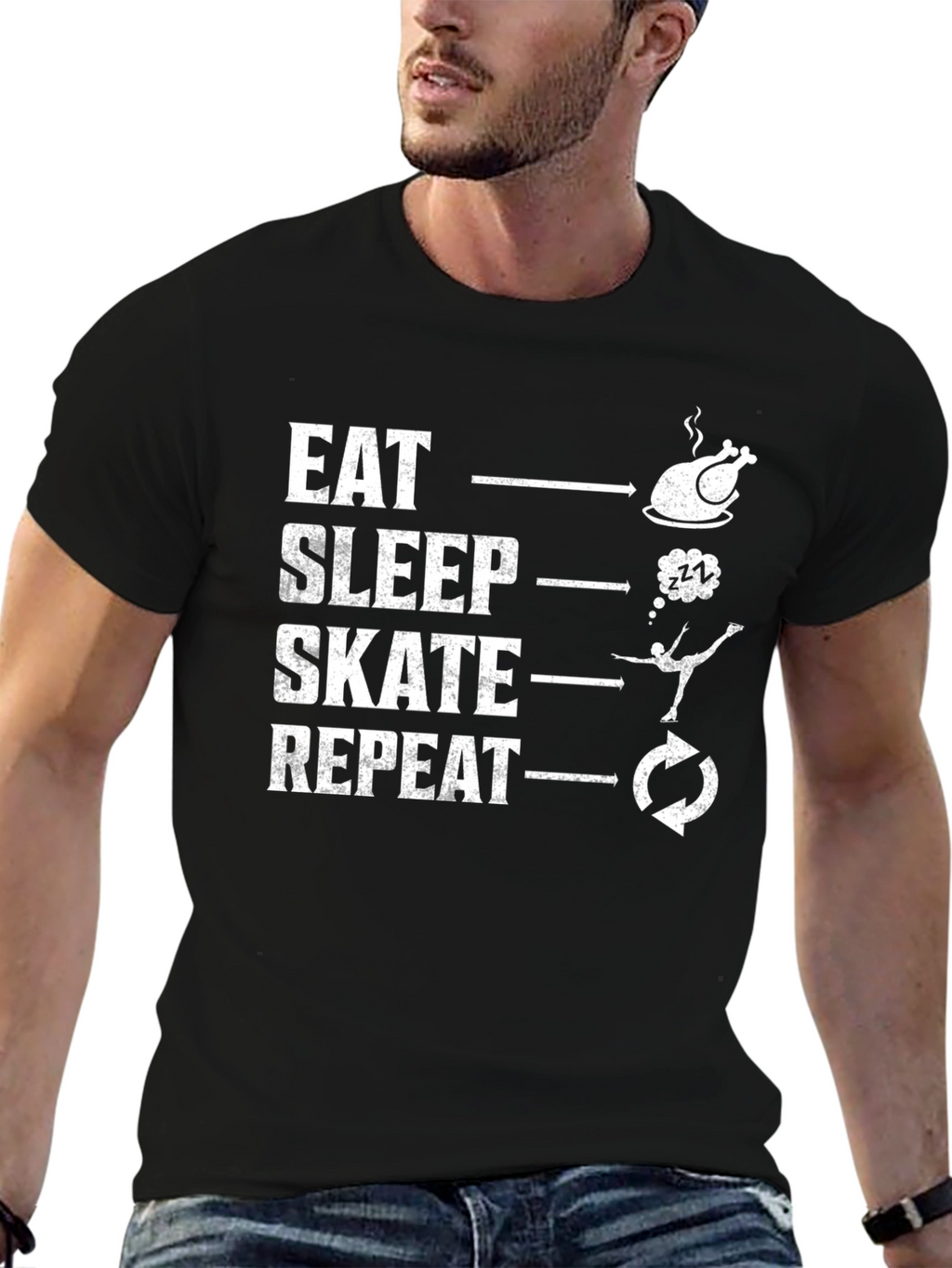 Eat Sleep Skate Repeat Black T-Shirt