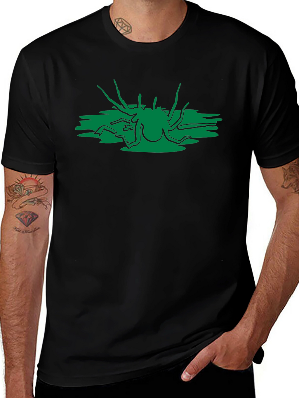 Abstract Green Creature Black T-Shirt