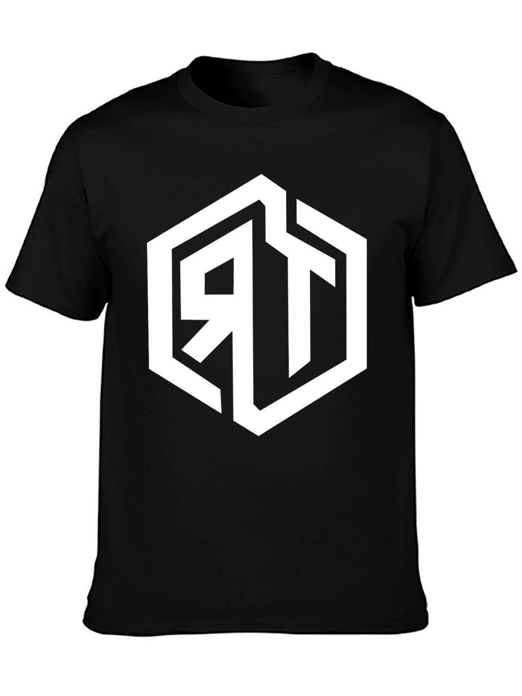 Mens Black Graphic Tee with Geometric RT Logo