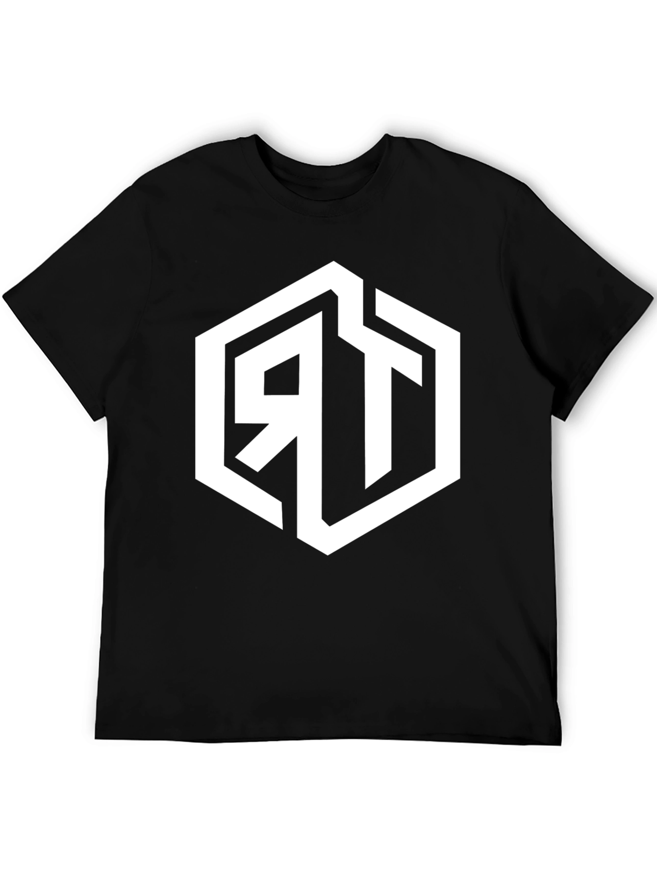 Mens Black Graphic Tee with Geometric RT Logo
