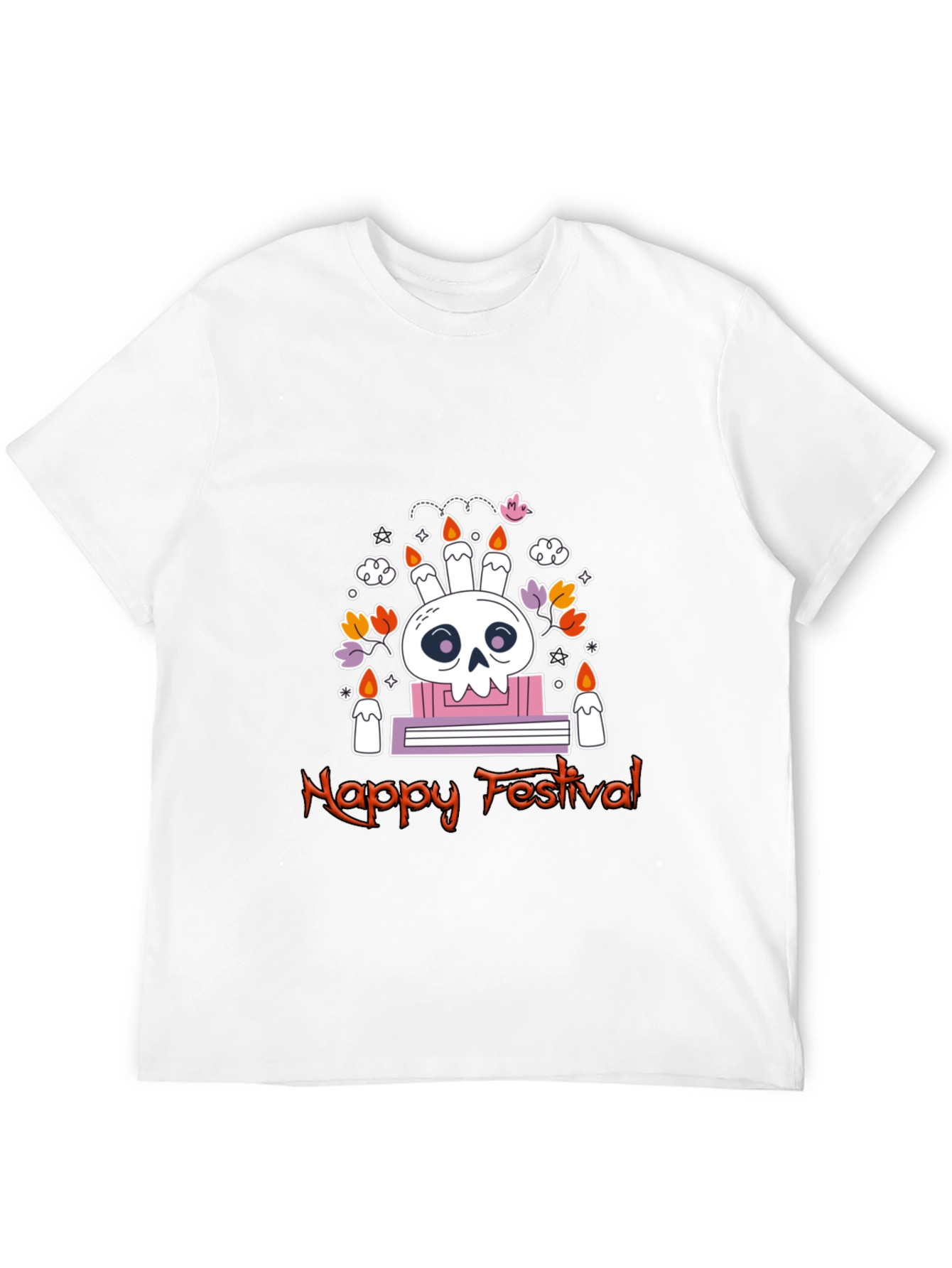 Happy Festival Skull Graphic Tee - Black Cotton