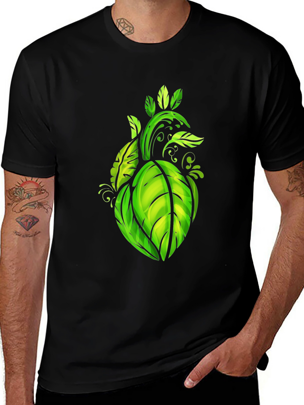 Leaf Heart Graphic Black Tee - Nature Lovers Shirt