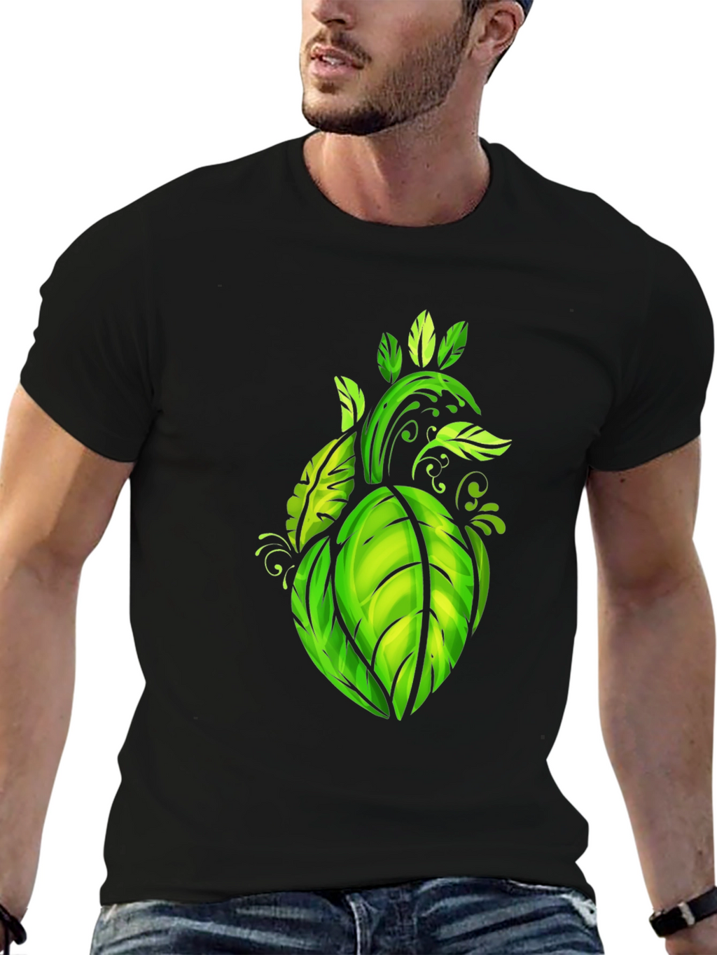 Leaf Heart Graphic Black Tee - Nature Lovers Shirt