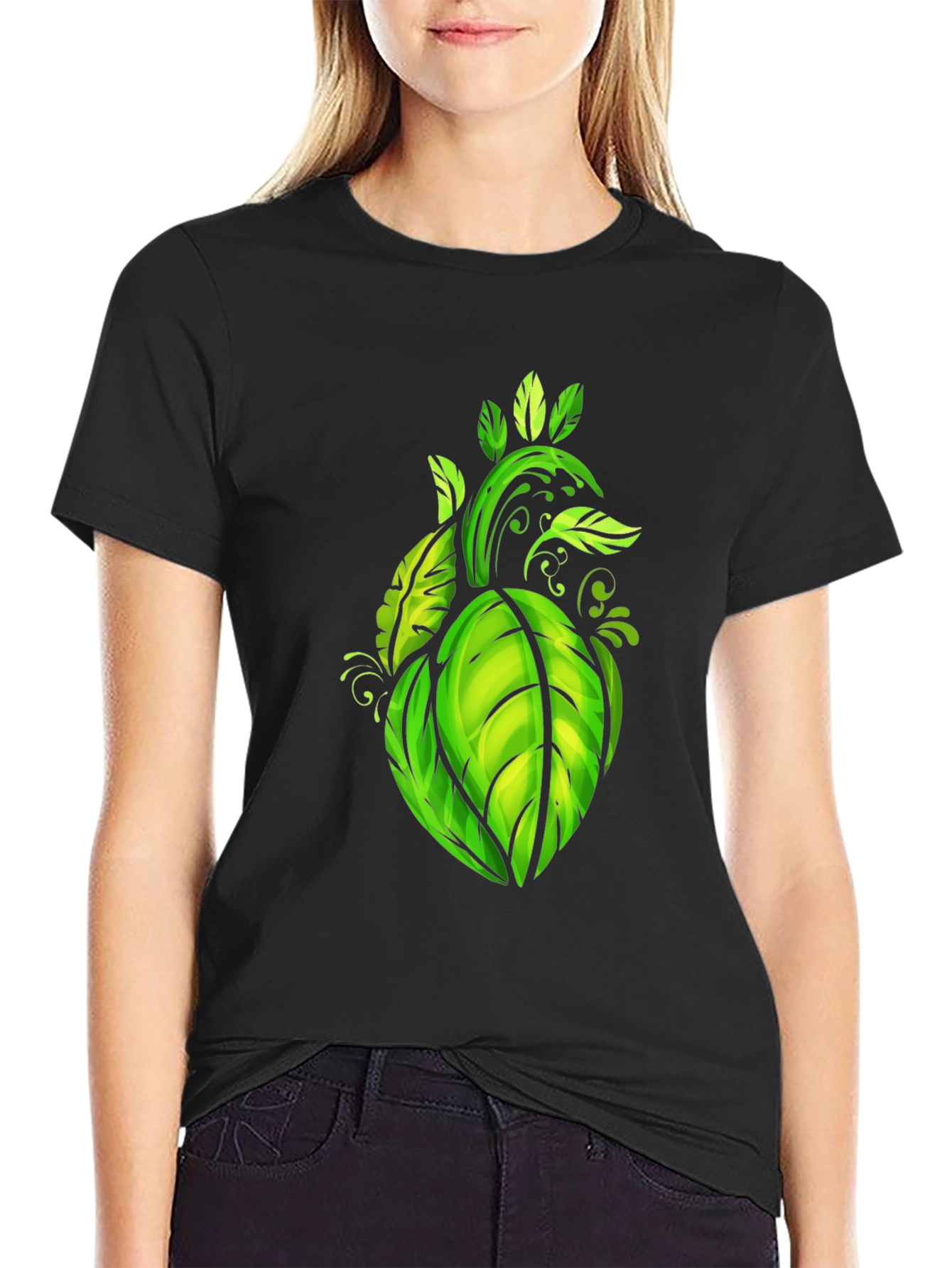 Leaf Heart Graphic Black Tee - Nature Lovers Shirt
