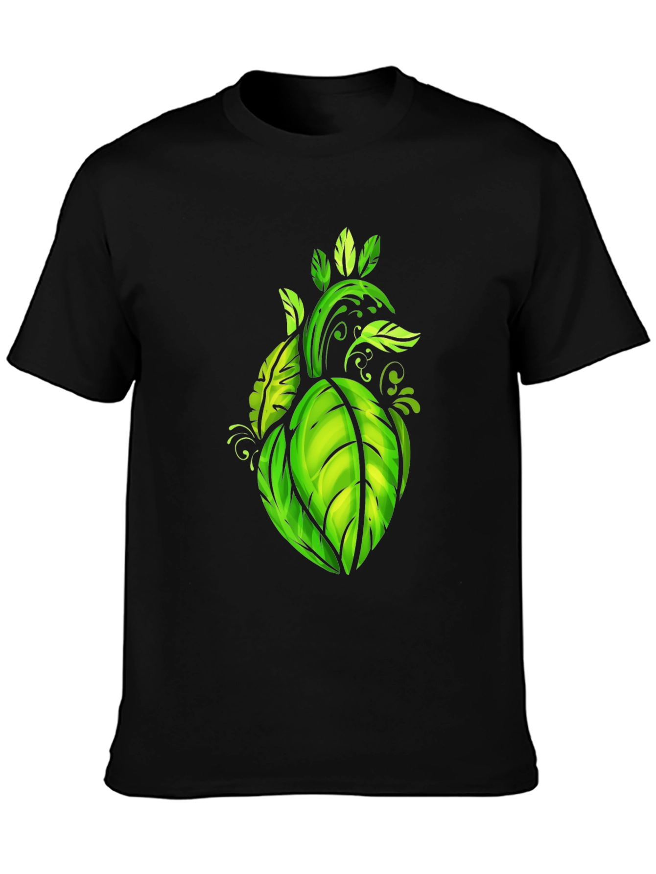 Leaf Heart Graphic Black Tee - Nature Lovers Shirt