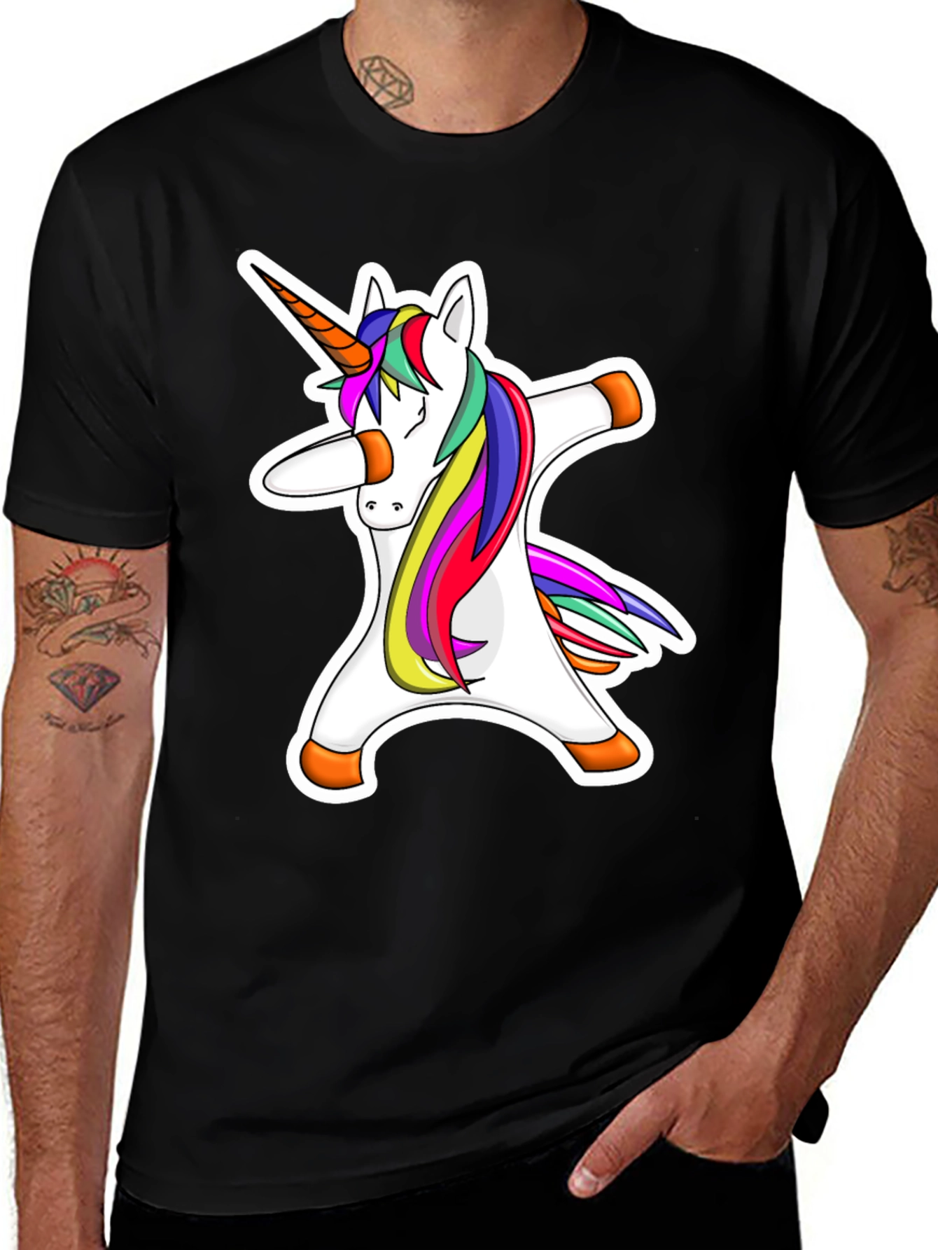 Dabbing Unicorn Graphic Tee - Mens Black T-Shirt