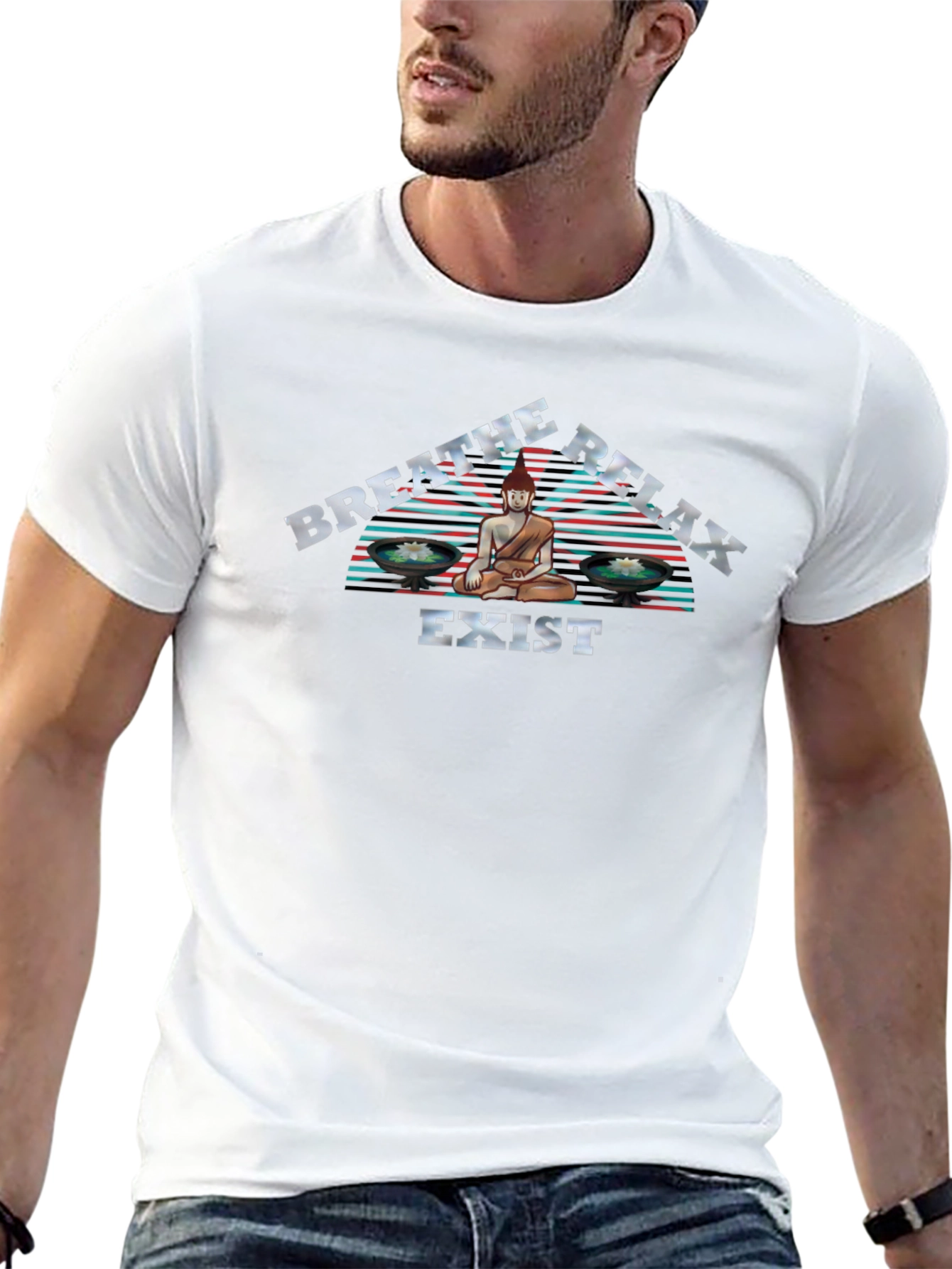 Breathe Relax Exist Buddha Graphic T-Shirt