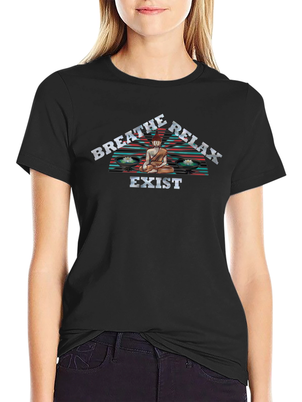 Breathe Relax Exist Buddha Graphic T-Shirt