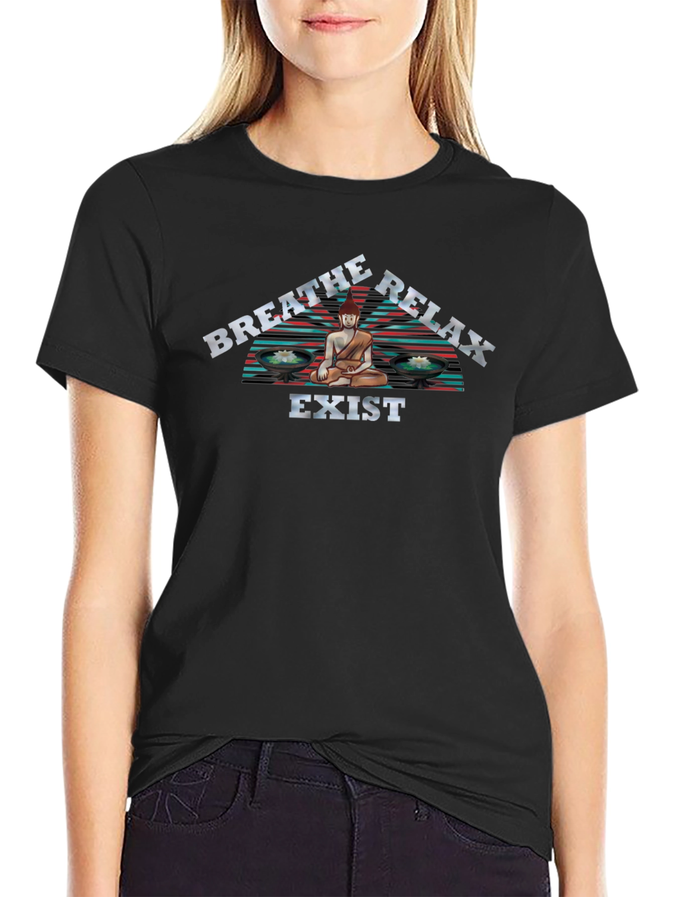 Breathe Relax Exist Buddha Graphic T-Shirt