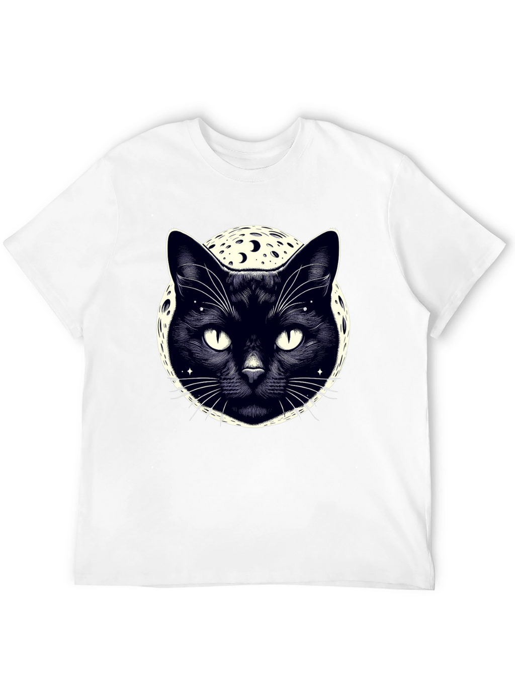 Mystic Cat Moon Graphic Tee - Black Cotton T-Shirt