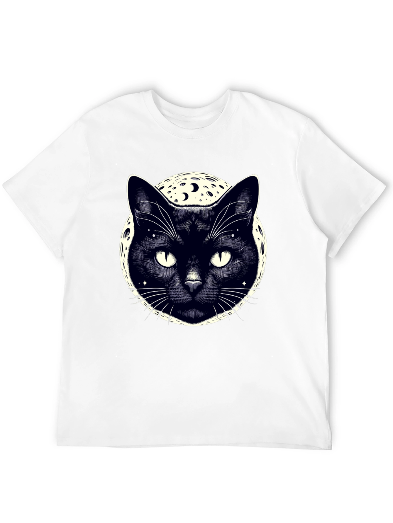 Mystic Cat Moon Graphic Tee - Black Cotton T-Shirt