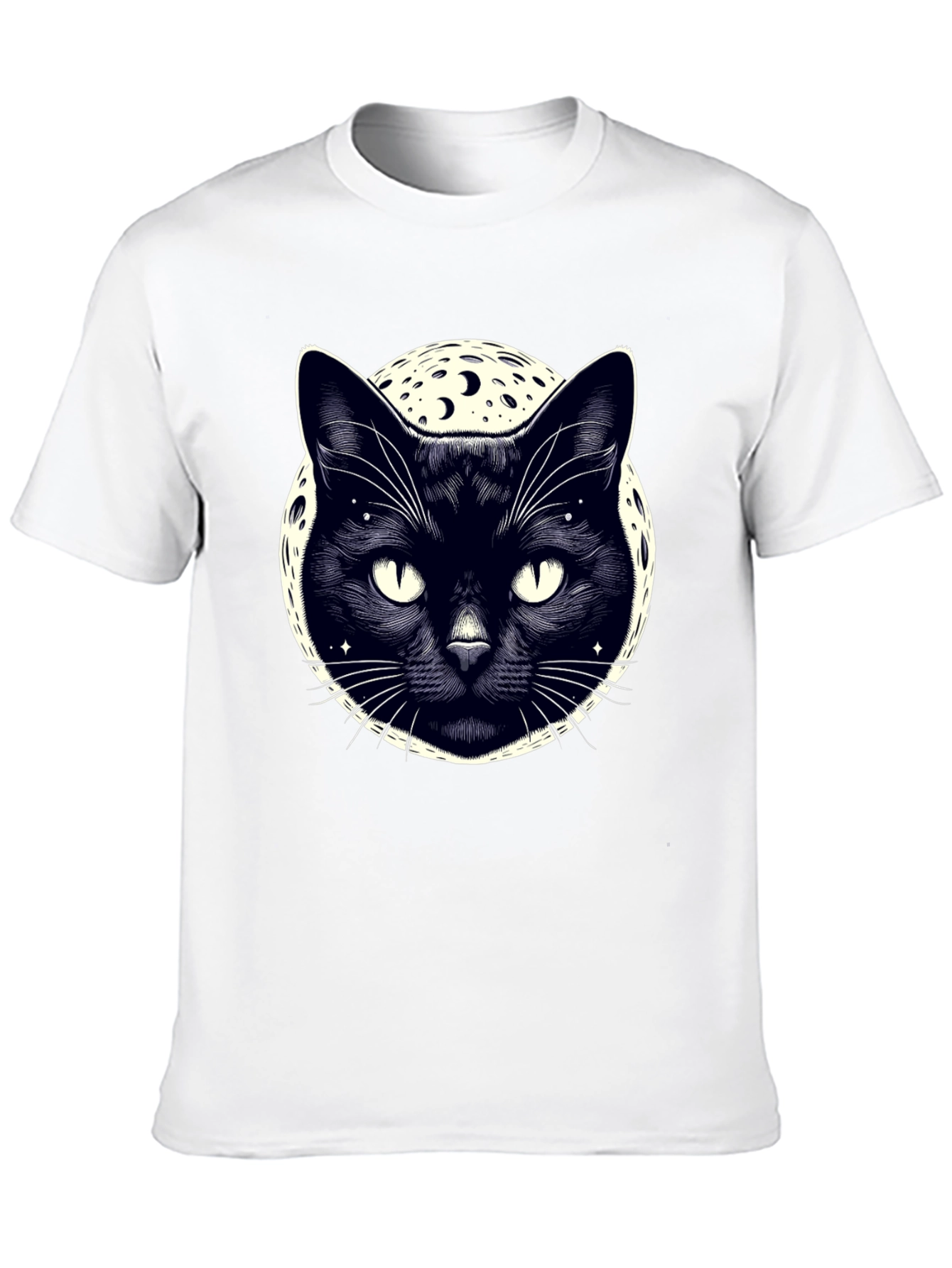 Mystic Cat Moon Graphic Tee - Black Cotton T-Shirt