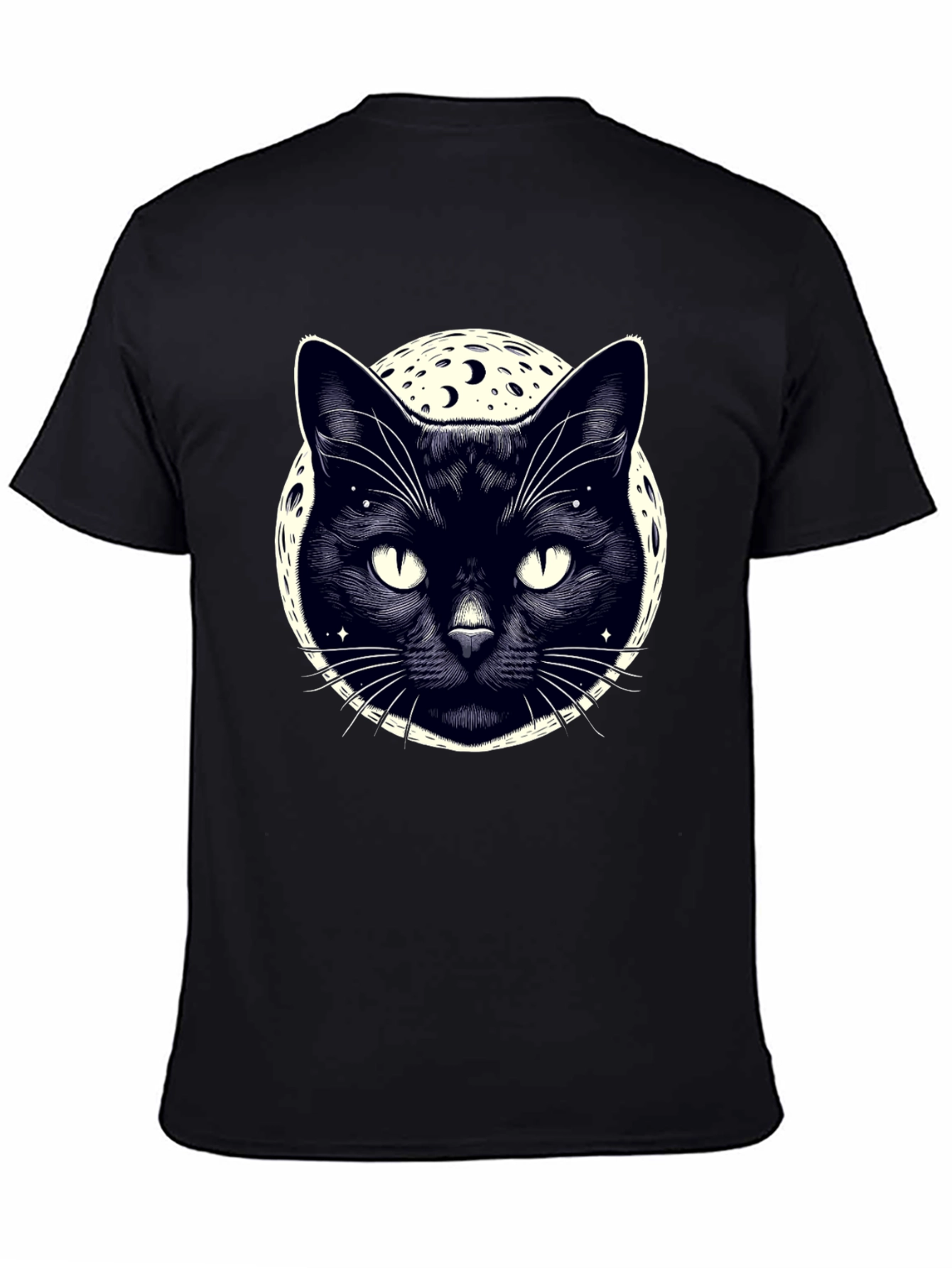 Mystic Cat Moon Graphic Tee - Black Cotton T-Shirt