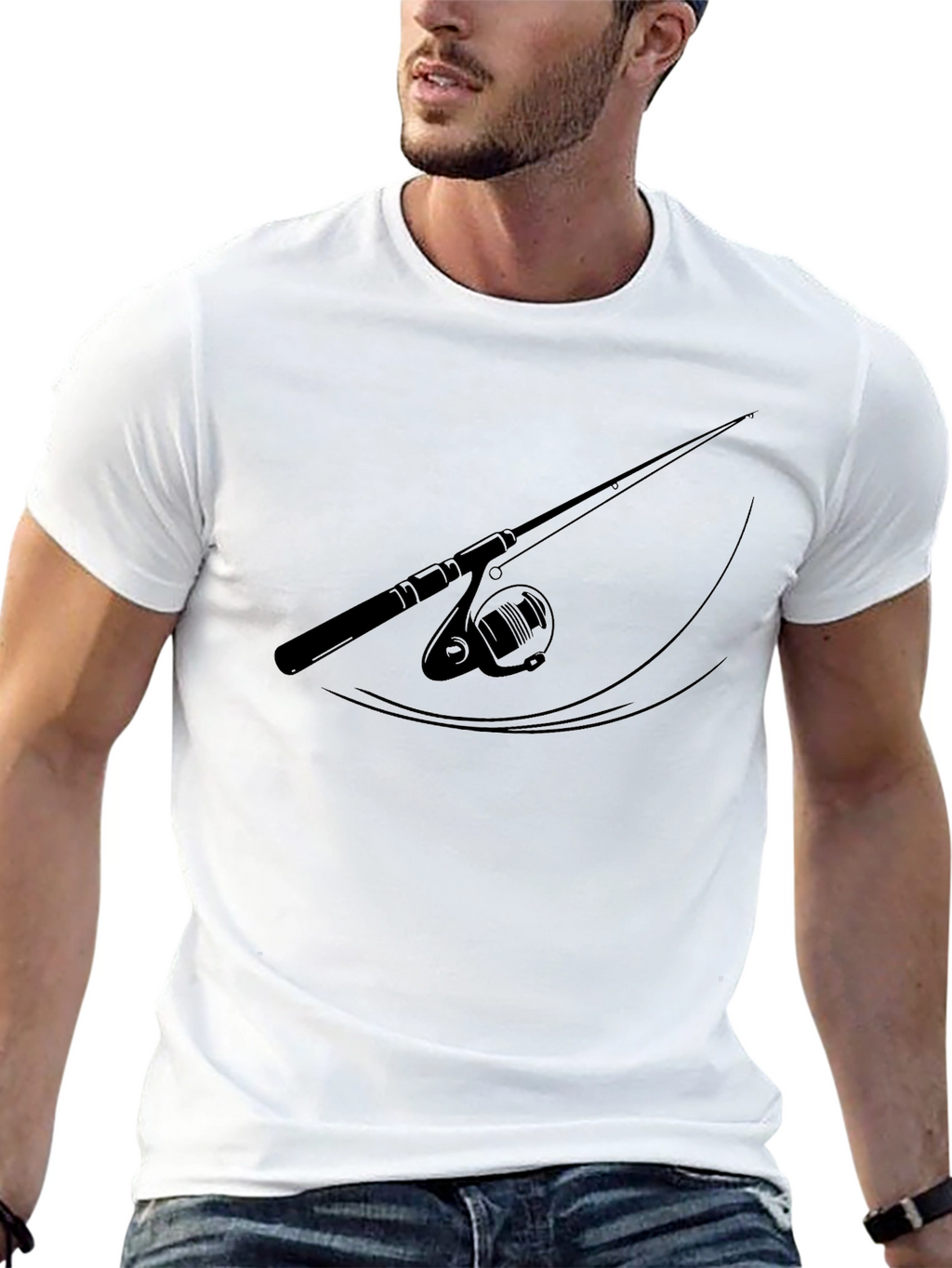 Fishing Rod Graphic Black T-Shirt