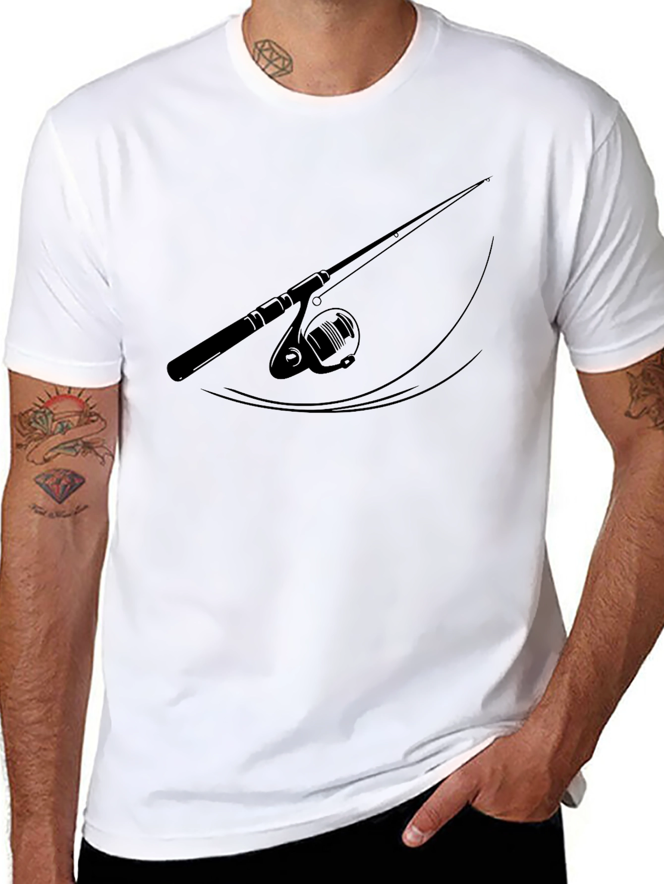 Fishing Rod Graphic Black T-Shirt