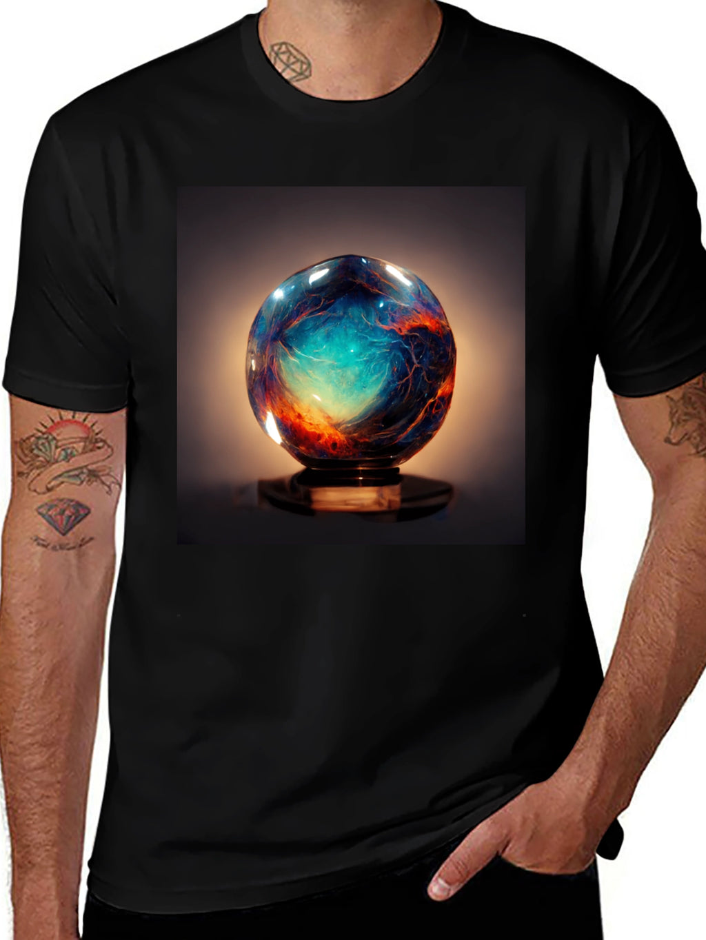 Galaxy Sphere Graphic Tee - Black Cotton T-Shirt