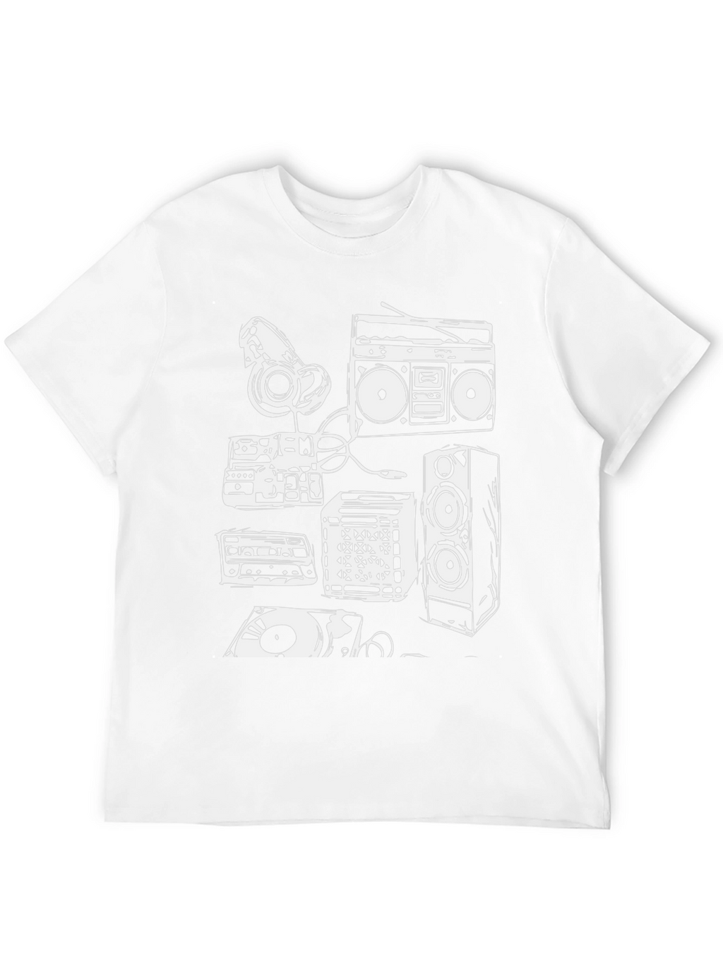 Retro Music Graphic Tee - Boombox & Vinyl Design