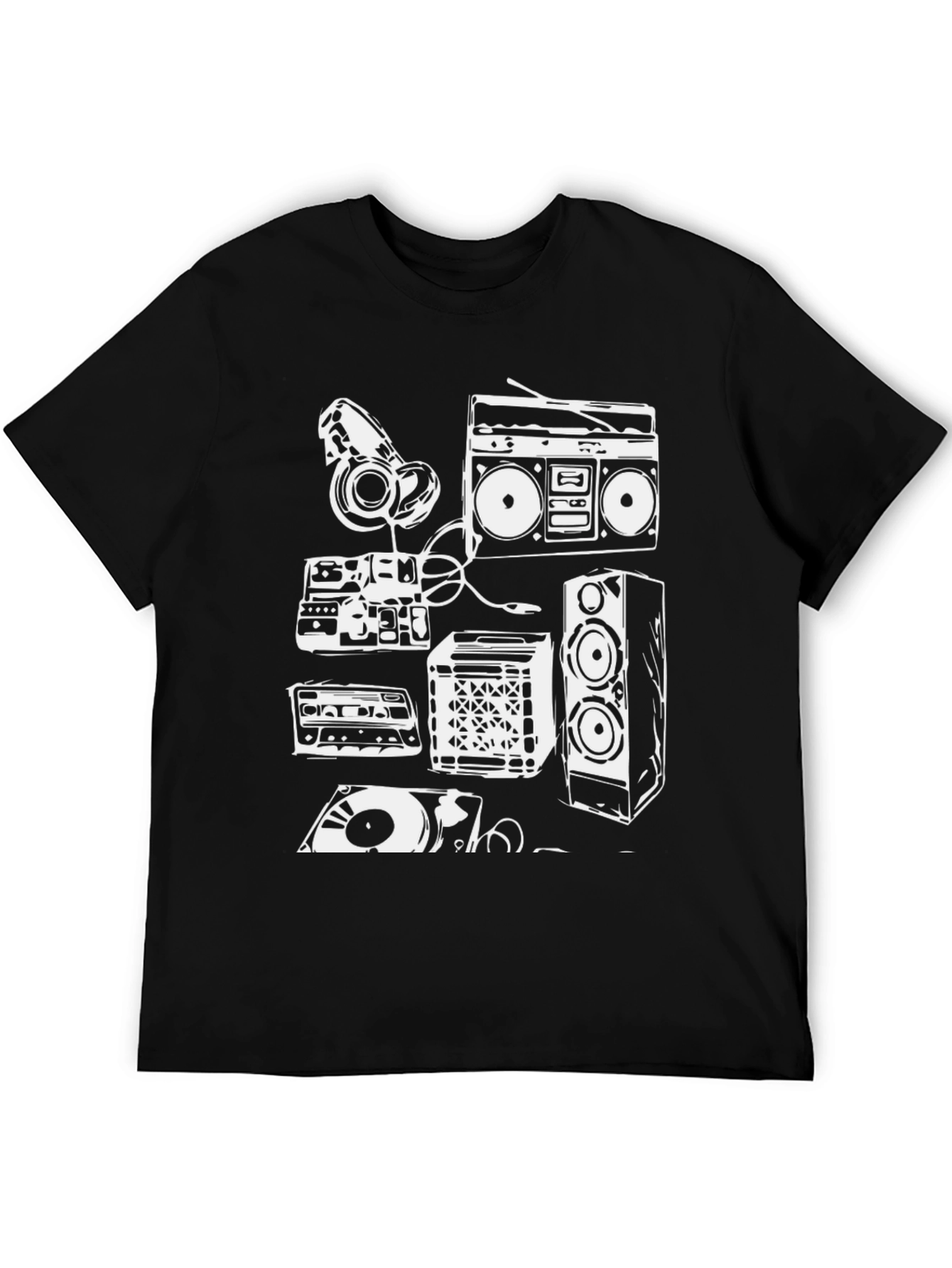 Retro Music Graphic Tee - Boombox & Vinyl Design