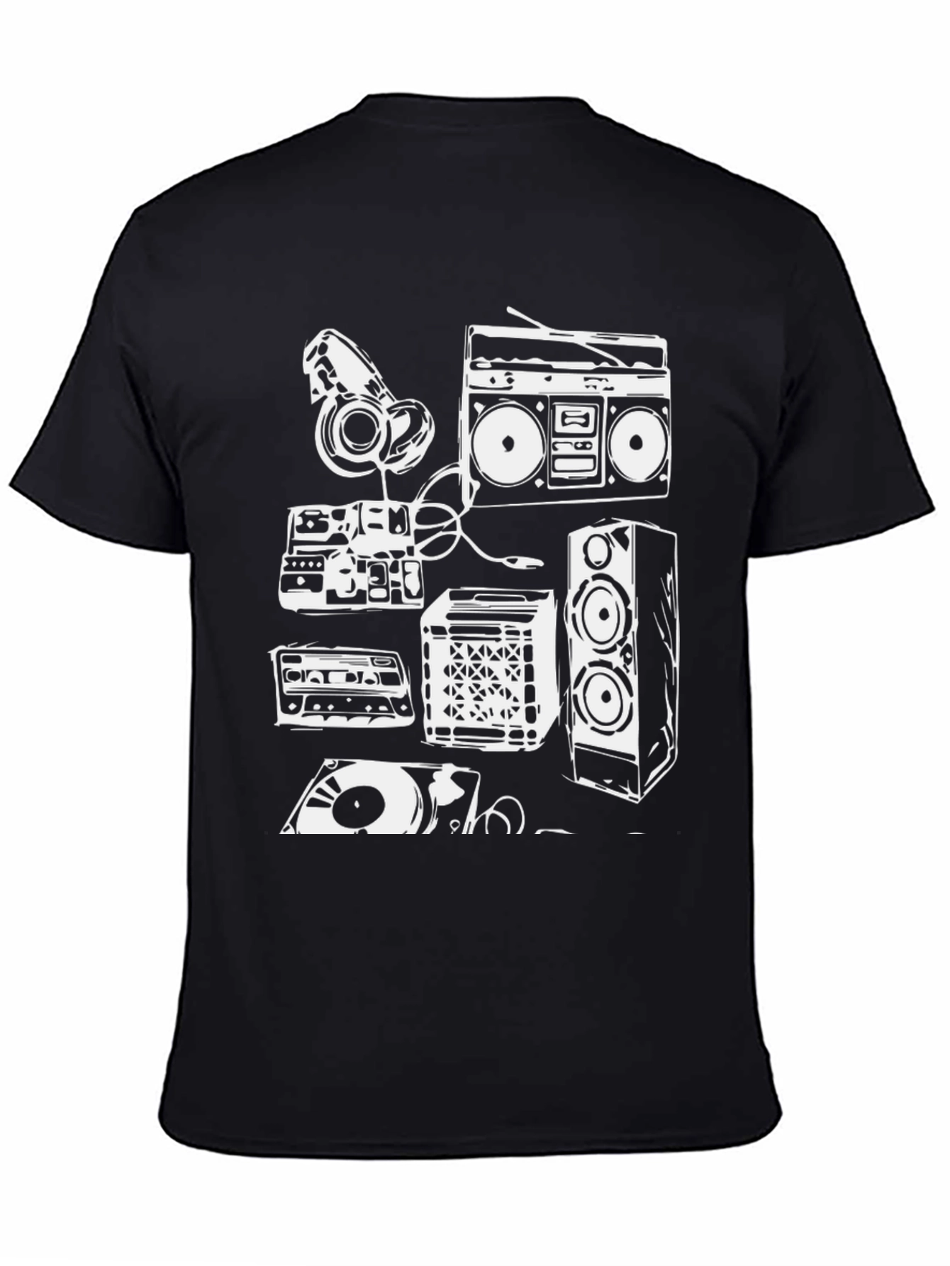 Retro Music Graphic Tee - Boombox & Vinyl Design