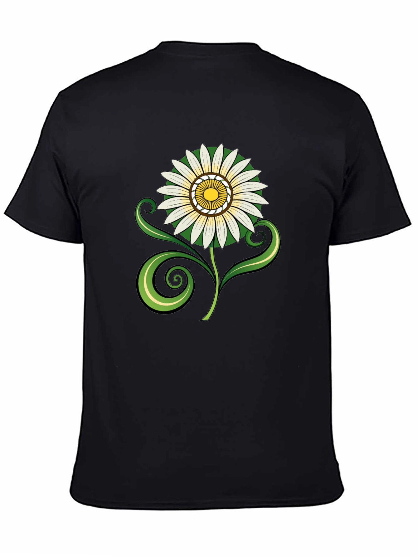 Black T-Shirt with White & Yellow Flower Graphic