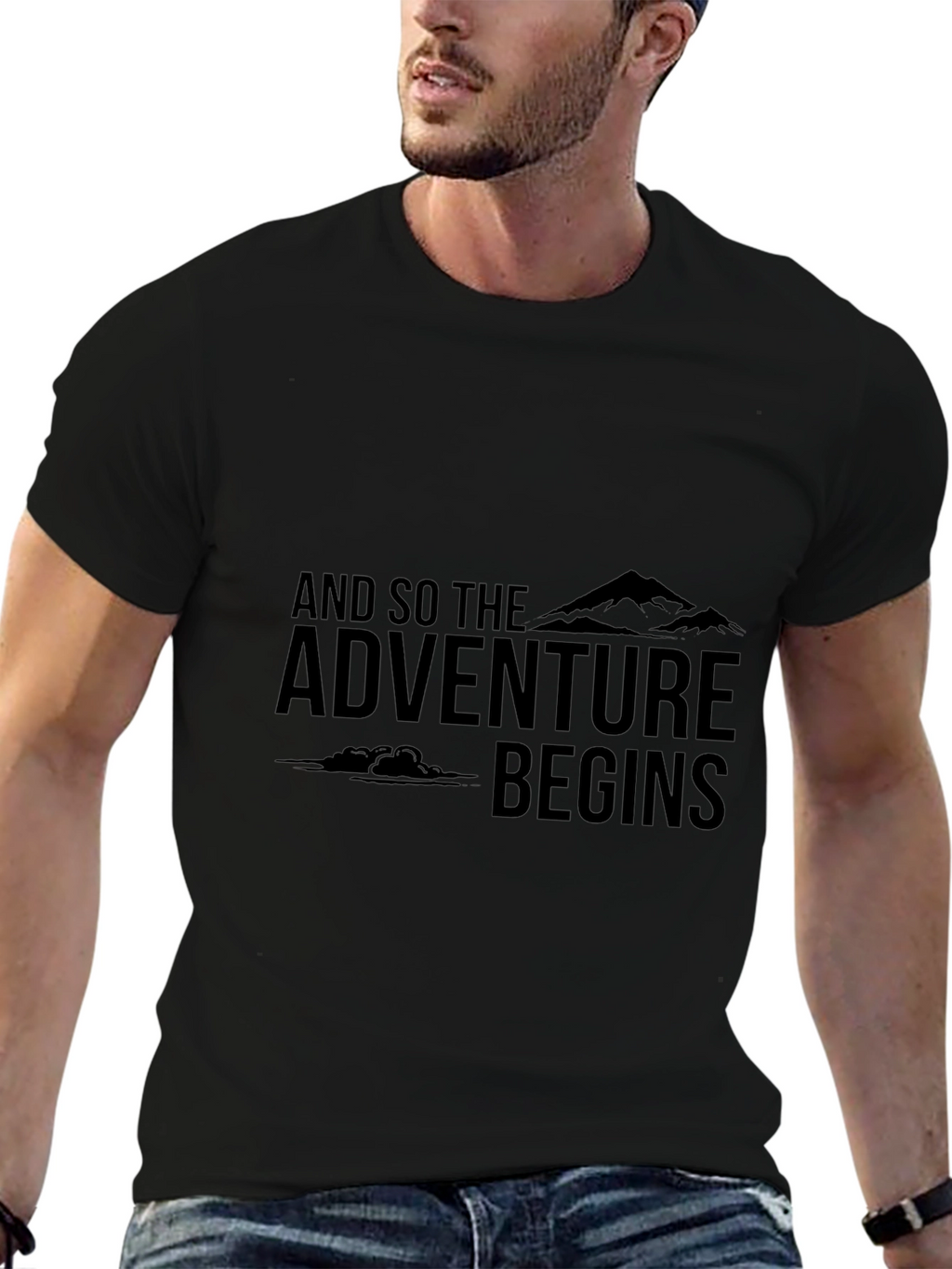 Adventure Begins Graphic Tee - Black Cotton
