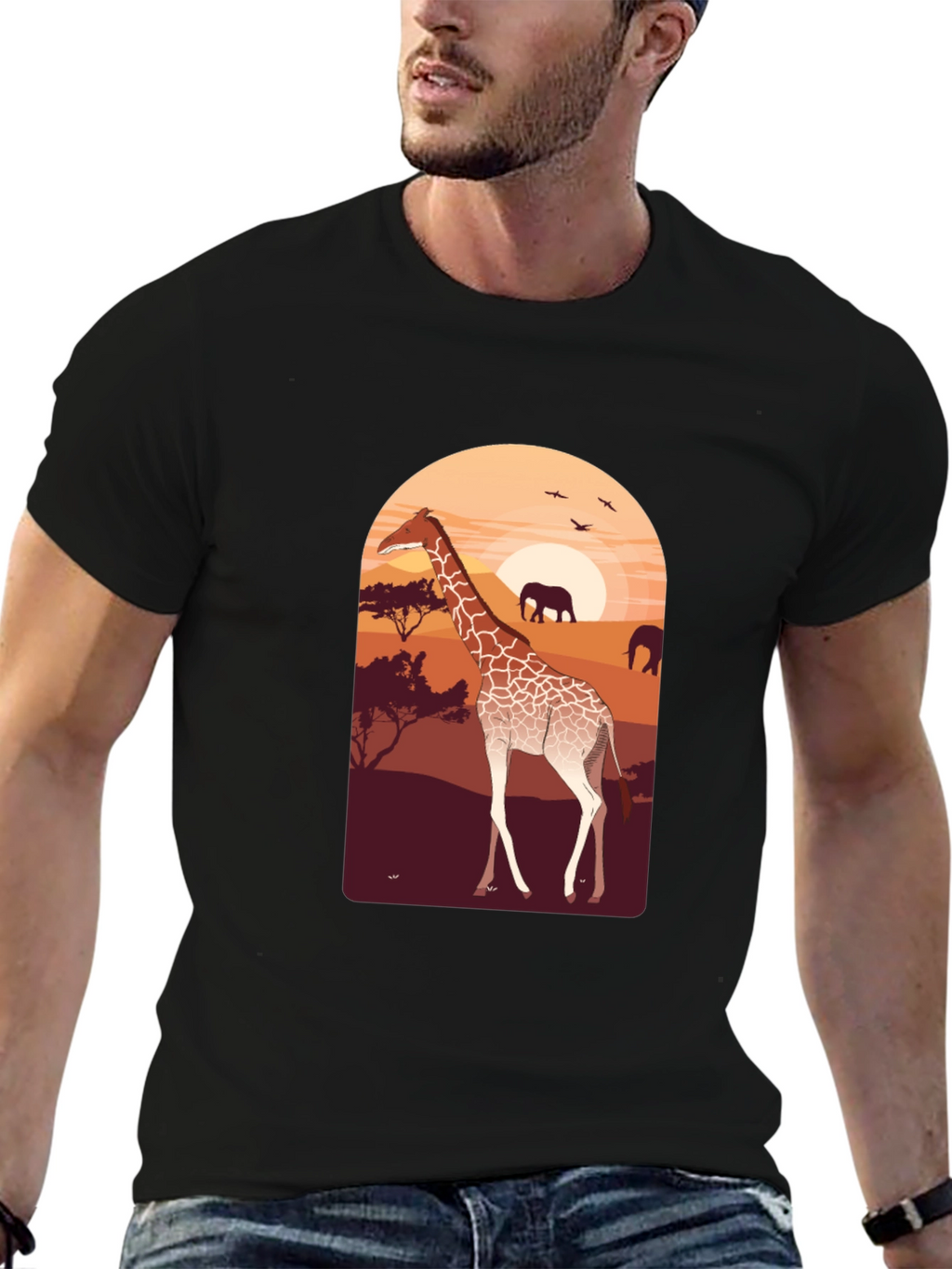Safari Giraffe Graphic Tee - Unisex Black T-Shirt