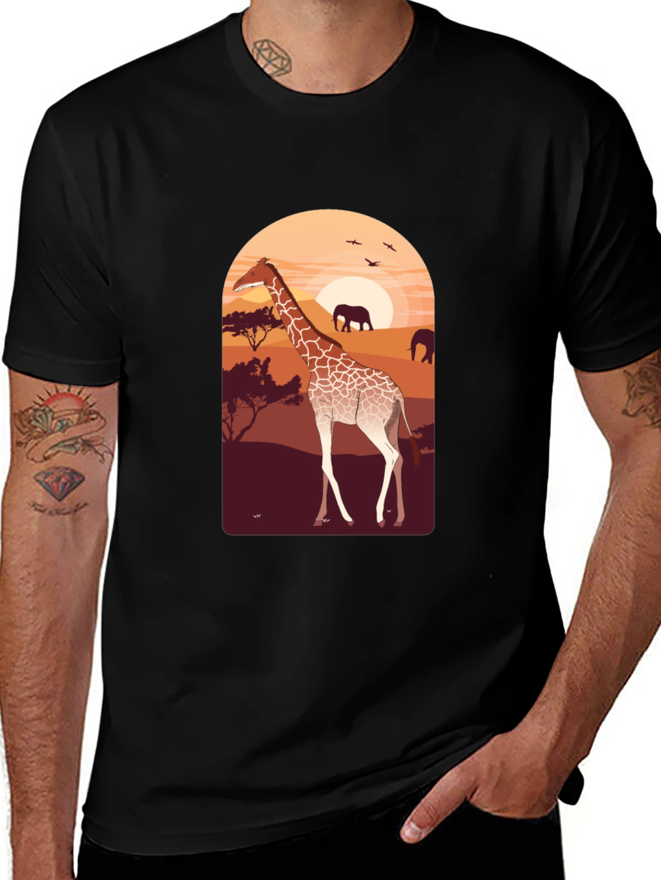 Safari Giraffe Graphic Tee - Unisex Black T-Shirt