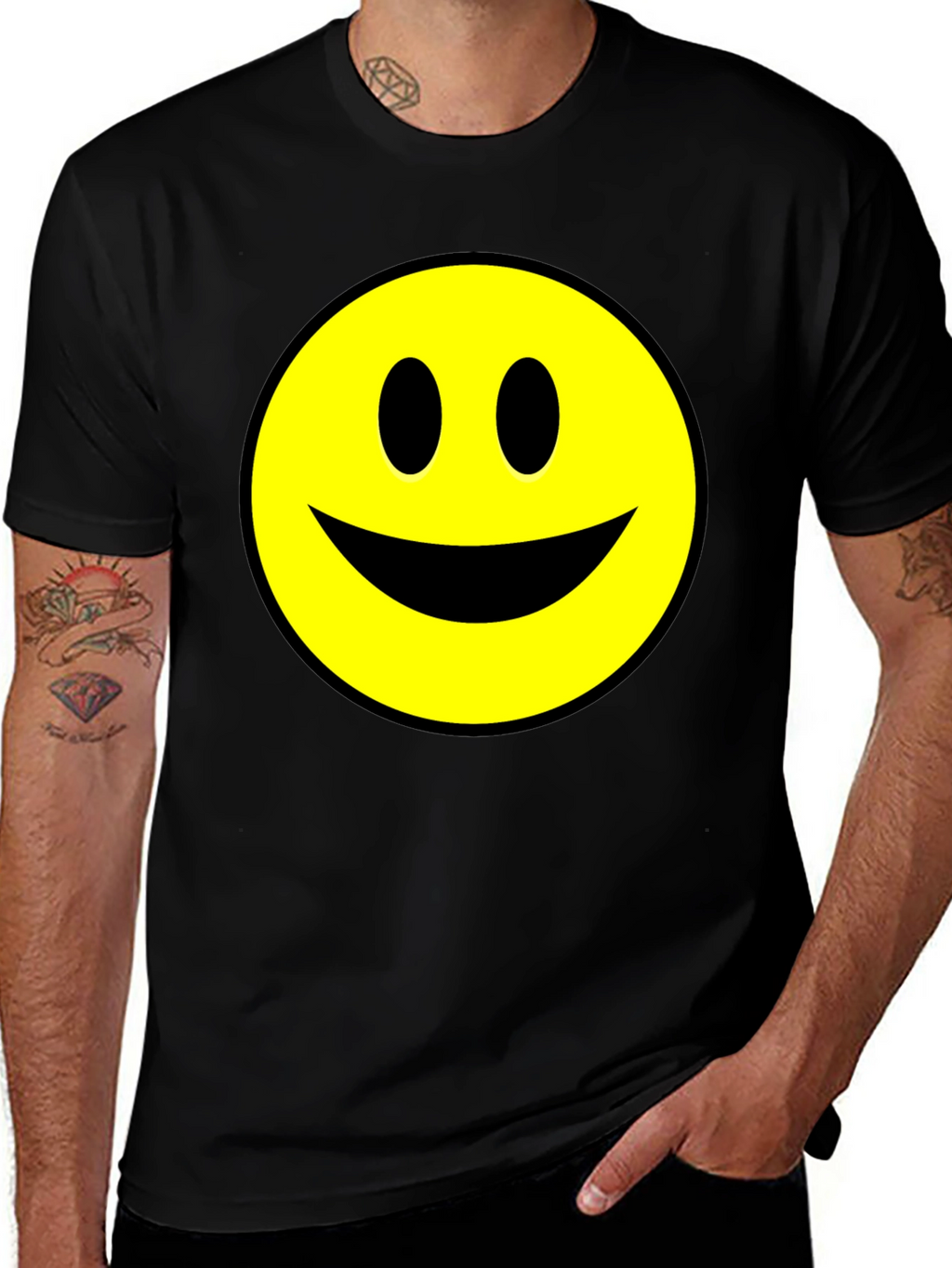 Smiley Face Graphic Tee - Black Cotton T-Shirt