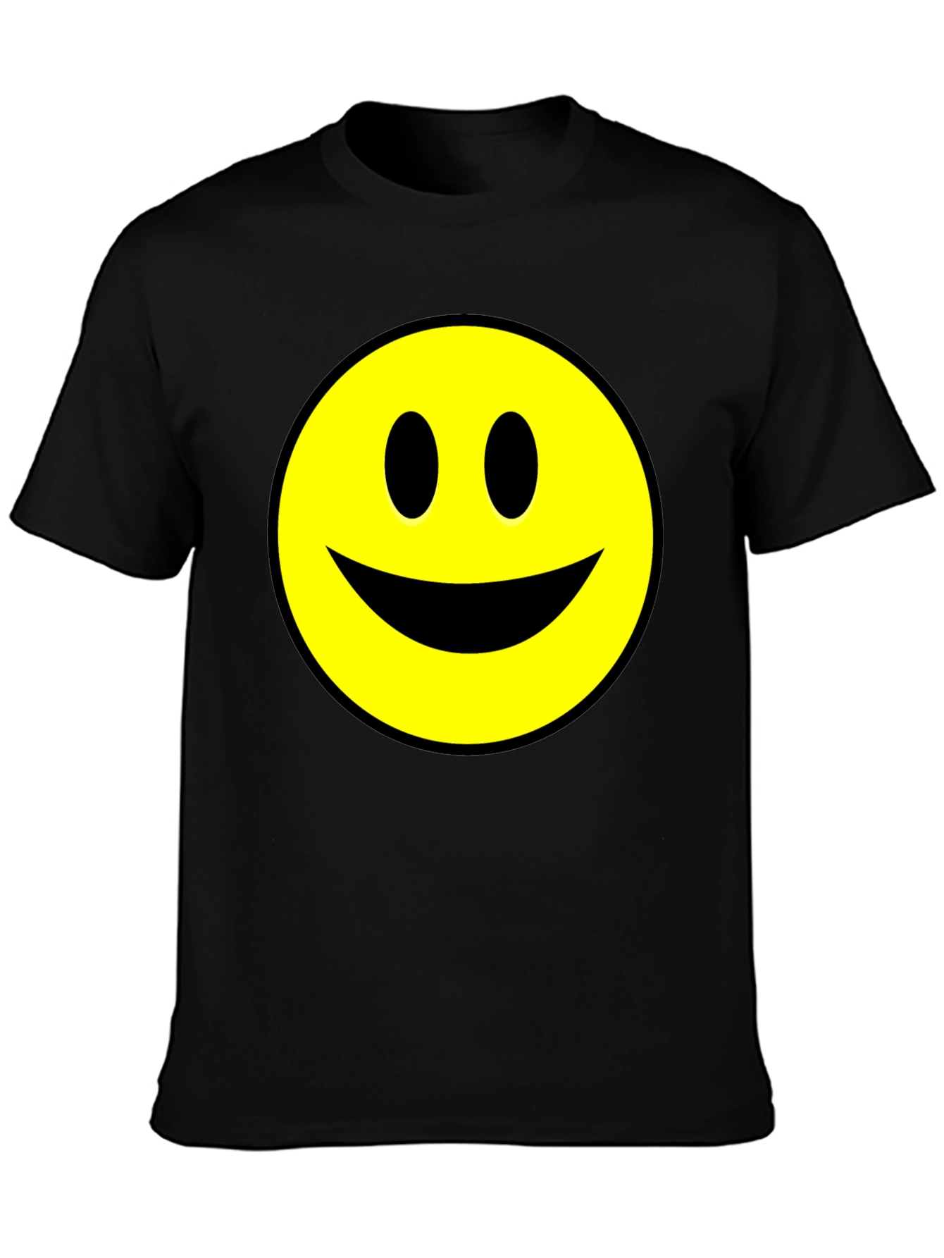 Smiley Face Graphic Tee - Black Cotton T-Shirt