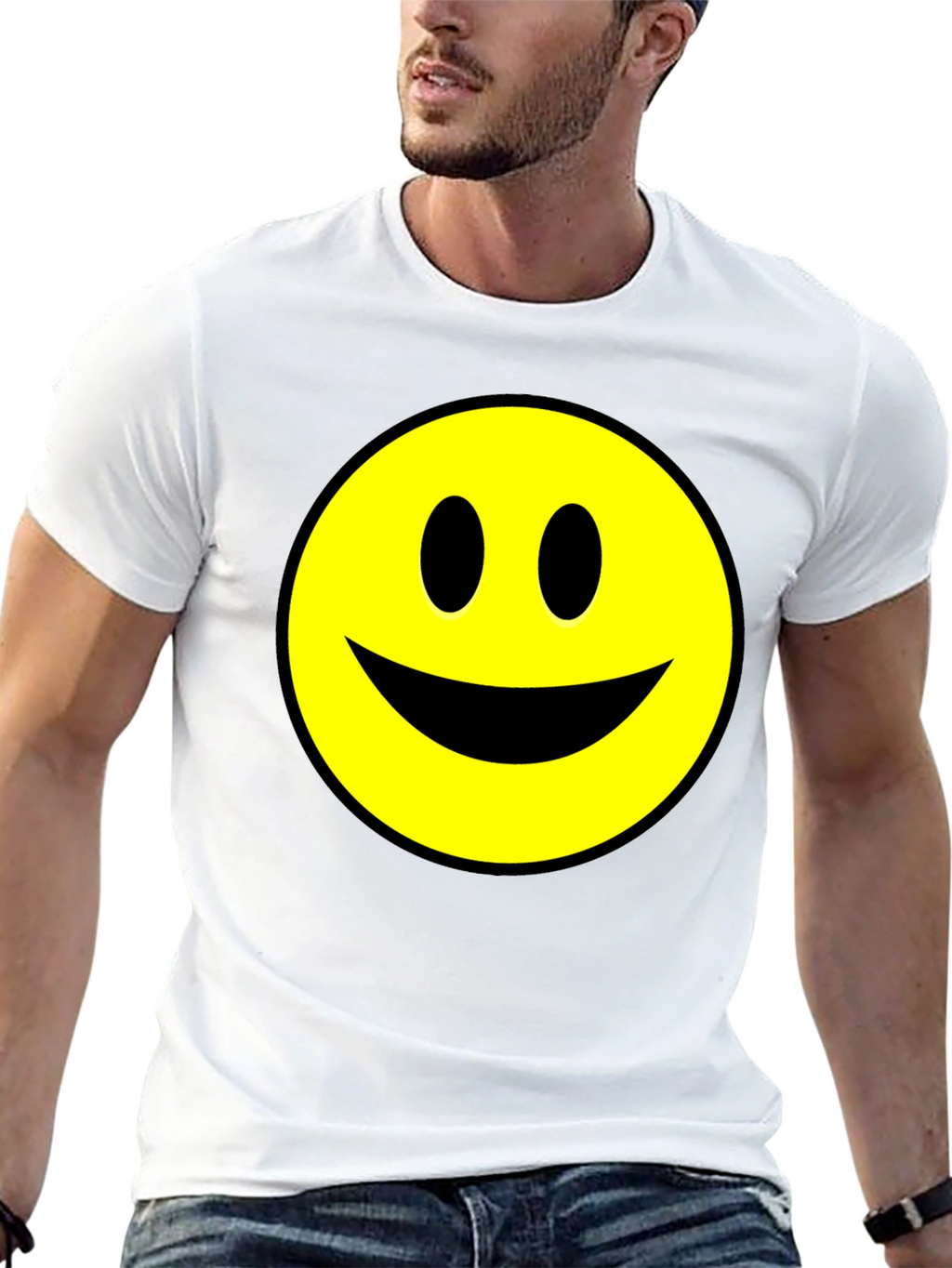 Smiley Face Graphic Tee - Black Cotton T-Shirt