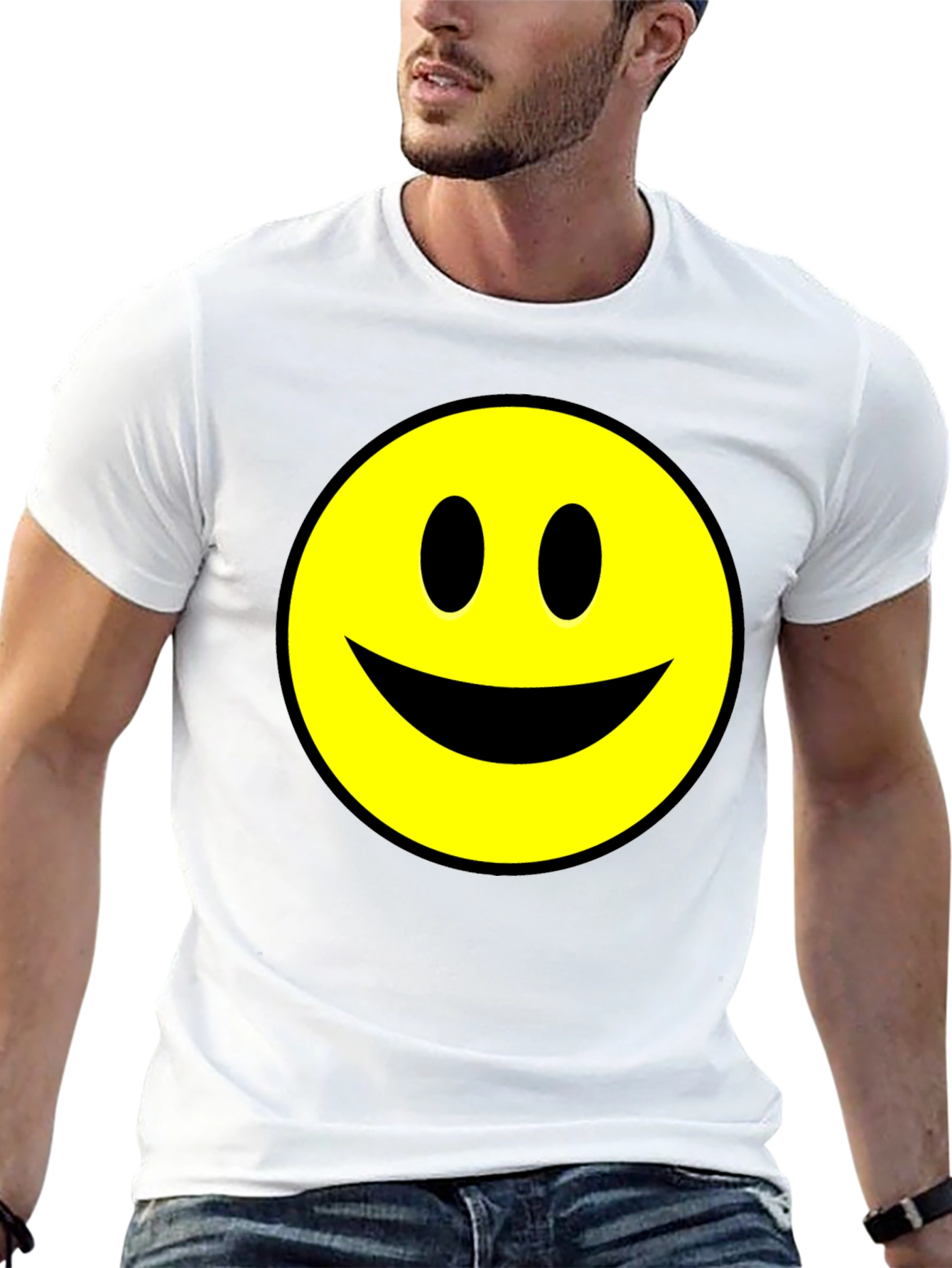 Smiley Face Graphic Tee - Black Cotton T-Shirt