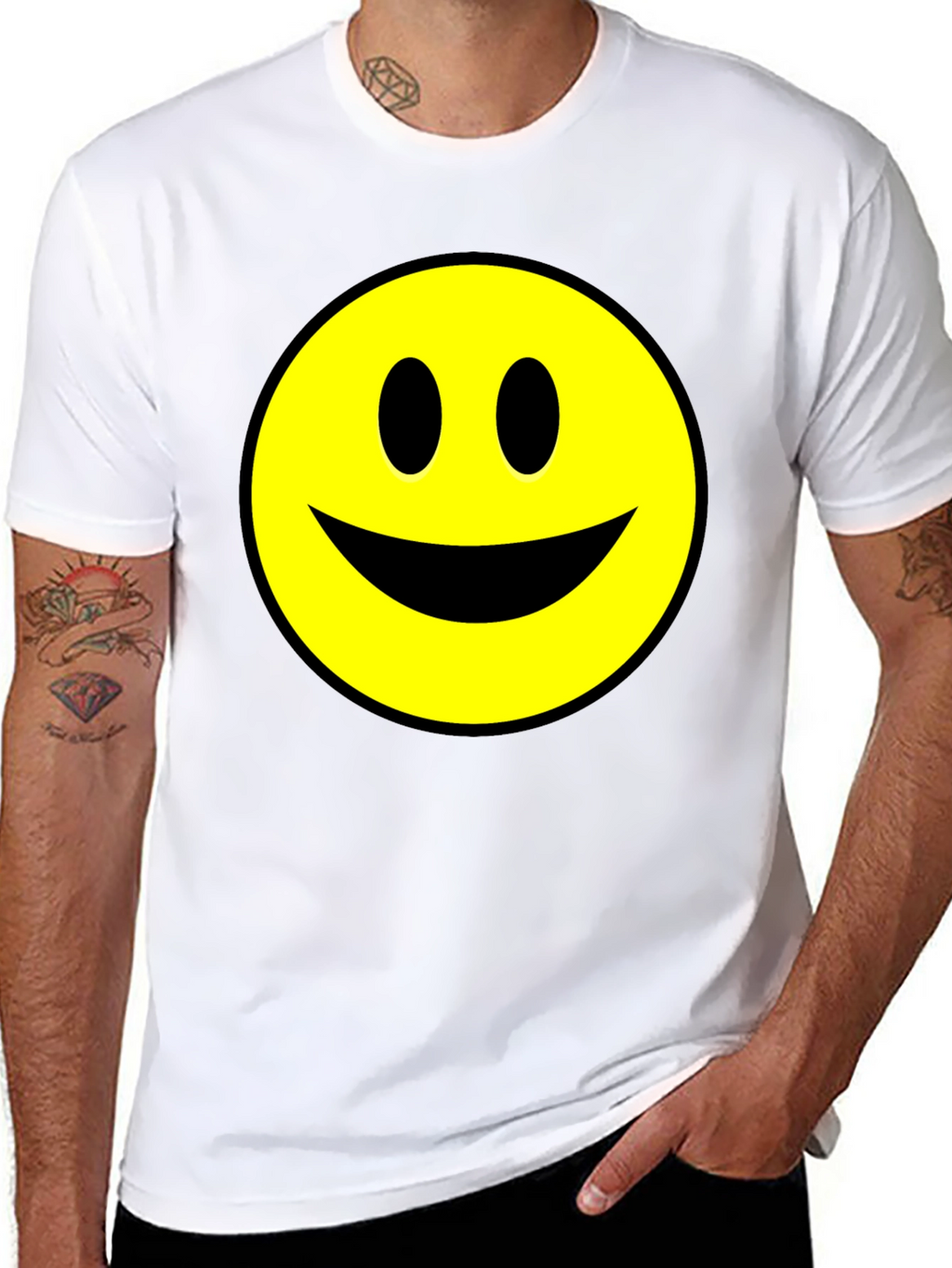 Smiley Face Graphic Tee - Black Cotton T-Shirt