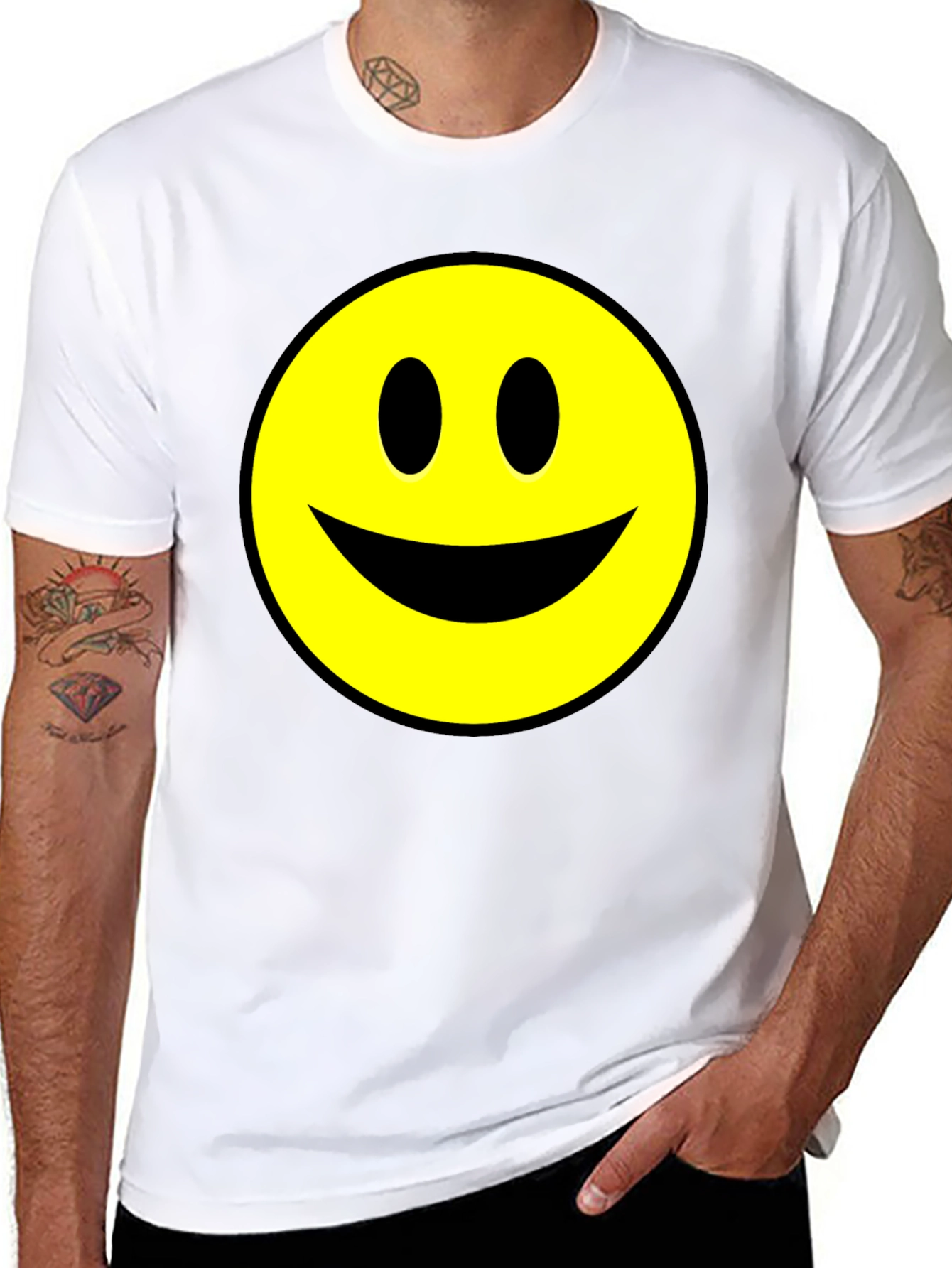 Smiley Face Graphic Tee - Black Cotton T-Shirt