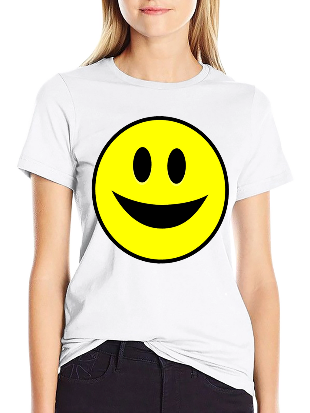 Smiley Face Graphic Tee - Black Cotton T-Shirt