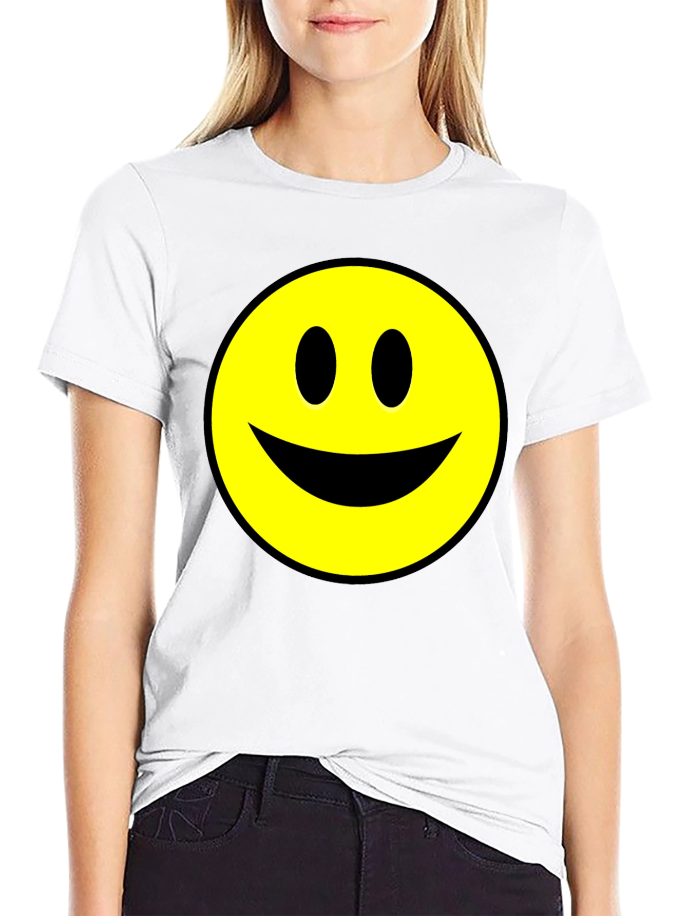 Smiley Face Graphic Tee - Black Cotton T-Shirt