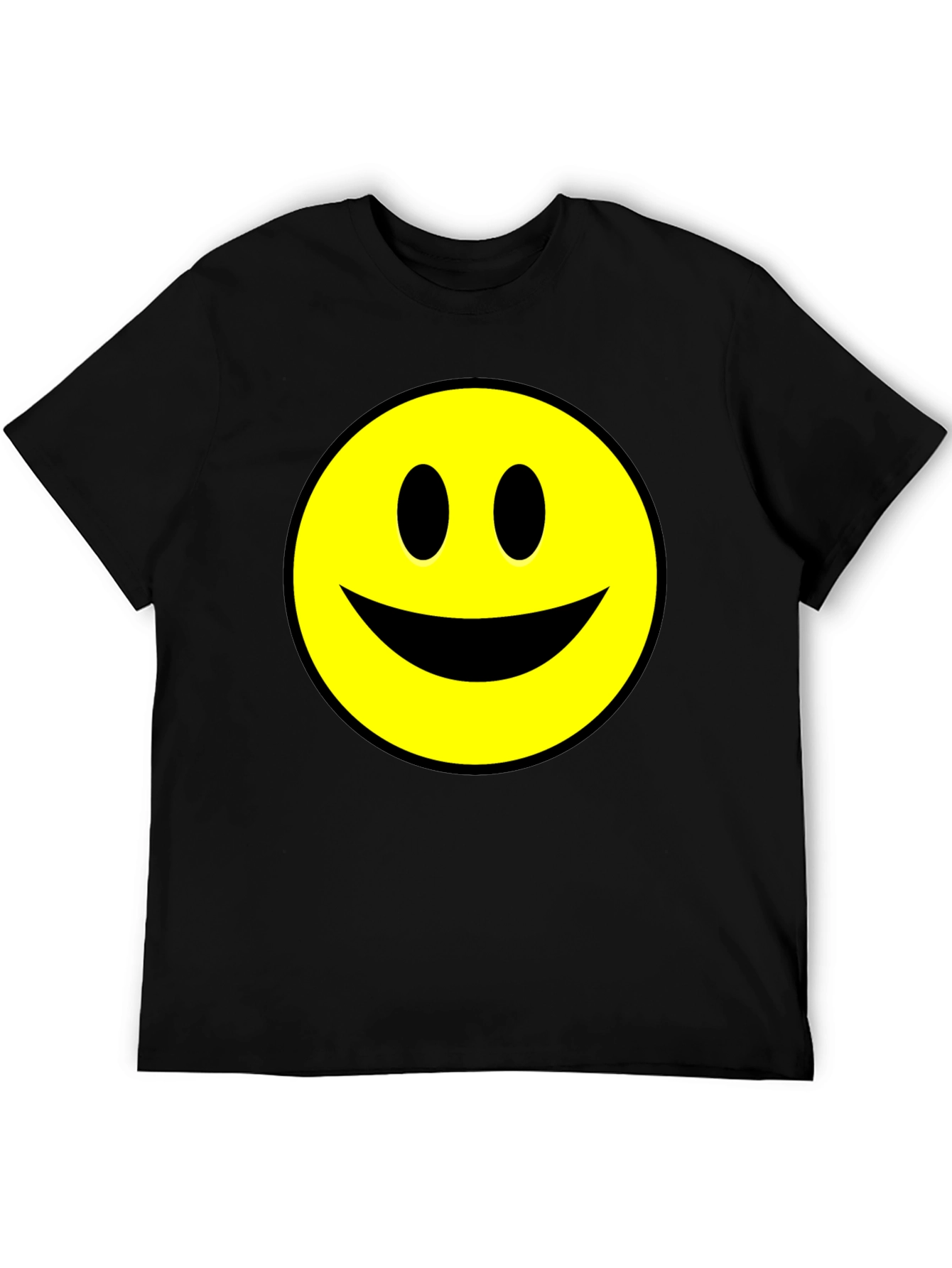 Smiley Face Graphic Tee - Black Cotton T-Shirt